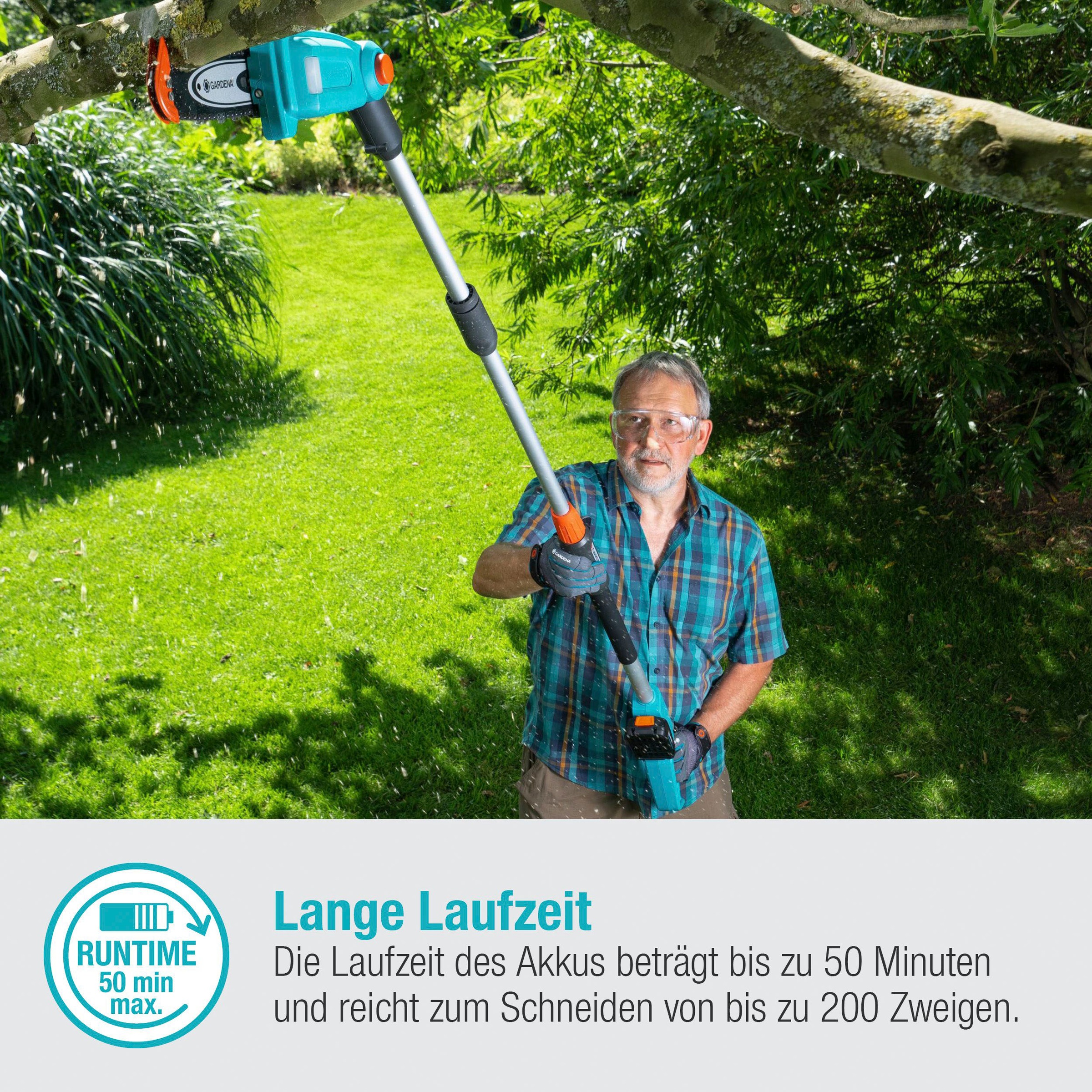 GARDENA Akku-Hochentaster »TCS 20/18 V P4A Ready-To-Use-Set«, (mit Akku und Ladegerät)