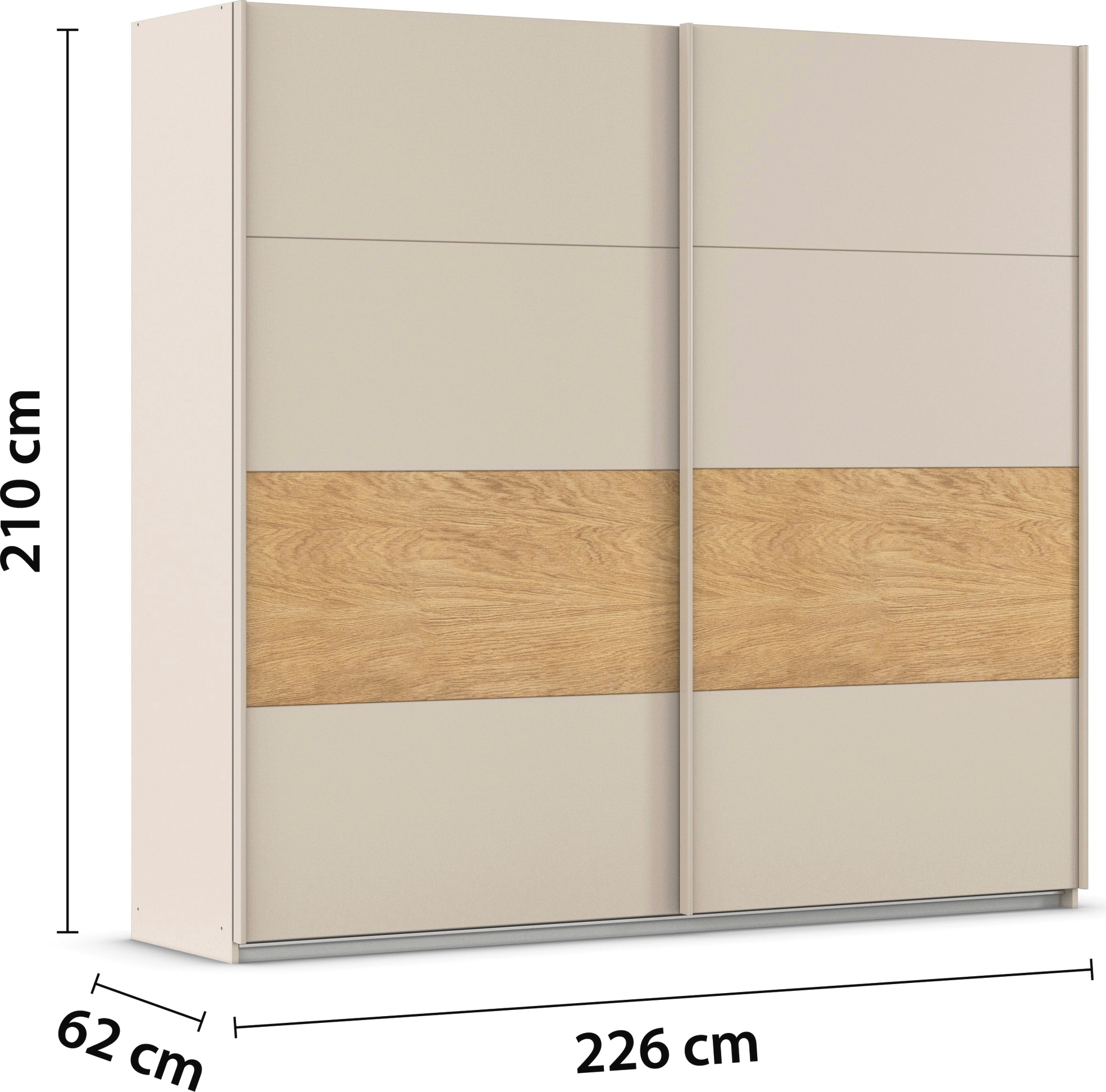 rauch Schwebetürenschrank »Kleiderschrank Schrank Garderobe Schlafzimmerschrank MALVA«, Bauchbinde abgesetzt in gebürstetem Eiche Furnier MADE IN GERMANY