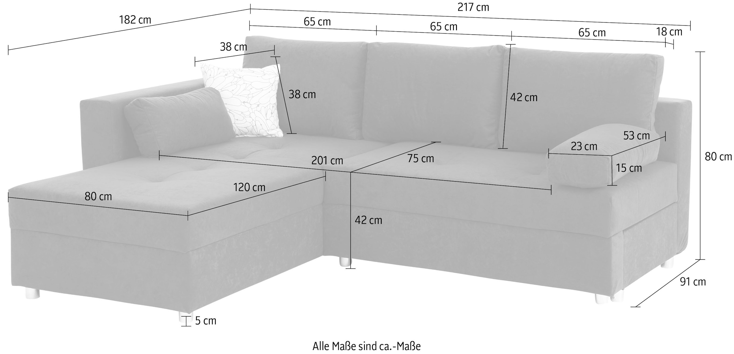 Home affaire Ecksofa »Italia L-Form«, mit Bettfunktion und Bettkasten, Federkern-Polsterung