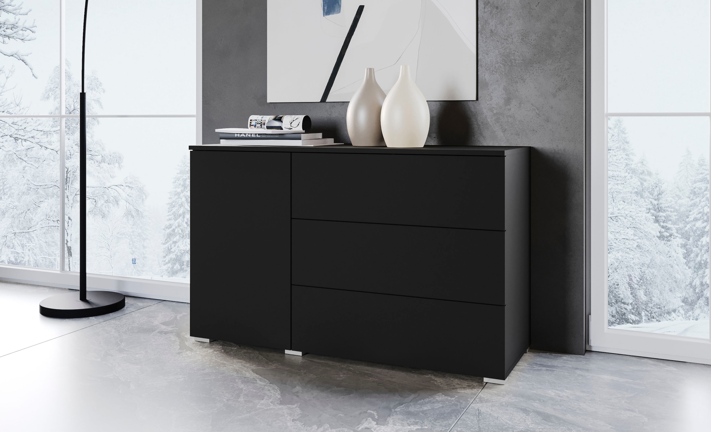 INOSIGN Sideboard »PARIS«, (1 St.), Moderne 110cm breite grifflose Kommode, vielseitig einsetzbar