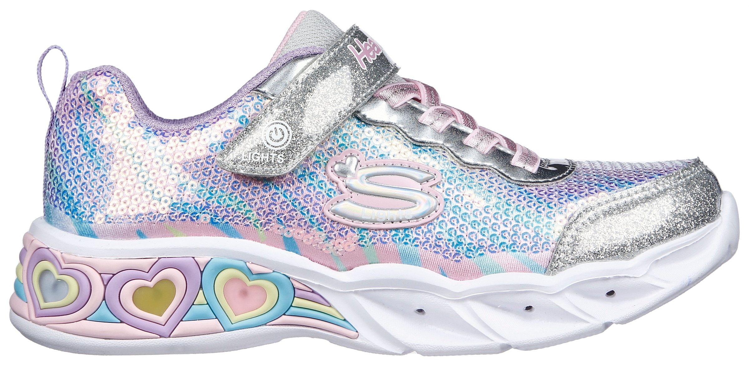 Skechers Kids Sneaker »SWEETHEART LIGHTS«, Klettschuh, Freizeitschuh, Blinkschuh mit schimmerndem Metallic Look