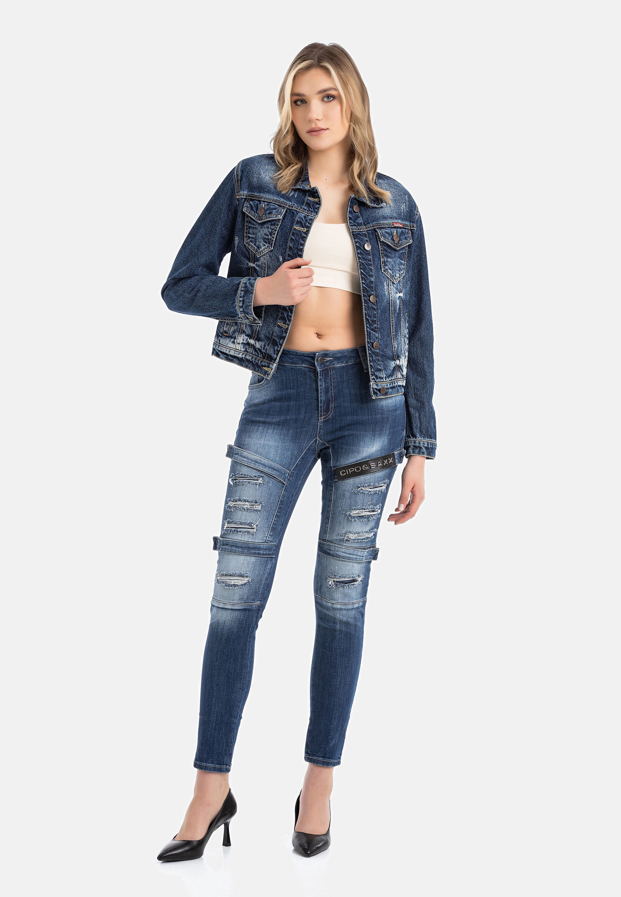 Cipo & Baxx Slim-fit-Jeans »WD383« im coolen Biker-Look in Skinny Fit, WD383