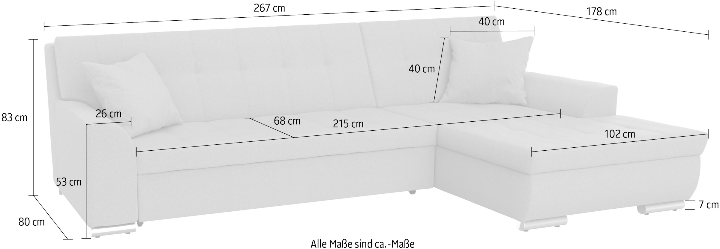 DOMO collection Ecksofa Treviso, wahlweise mit Bettfunktion, incl. Zierkissen