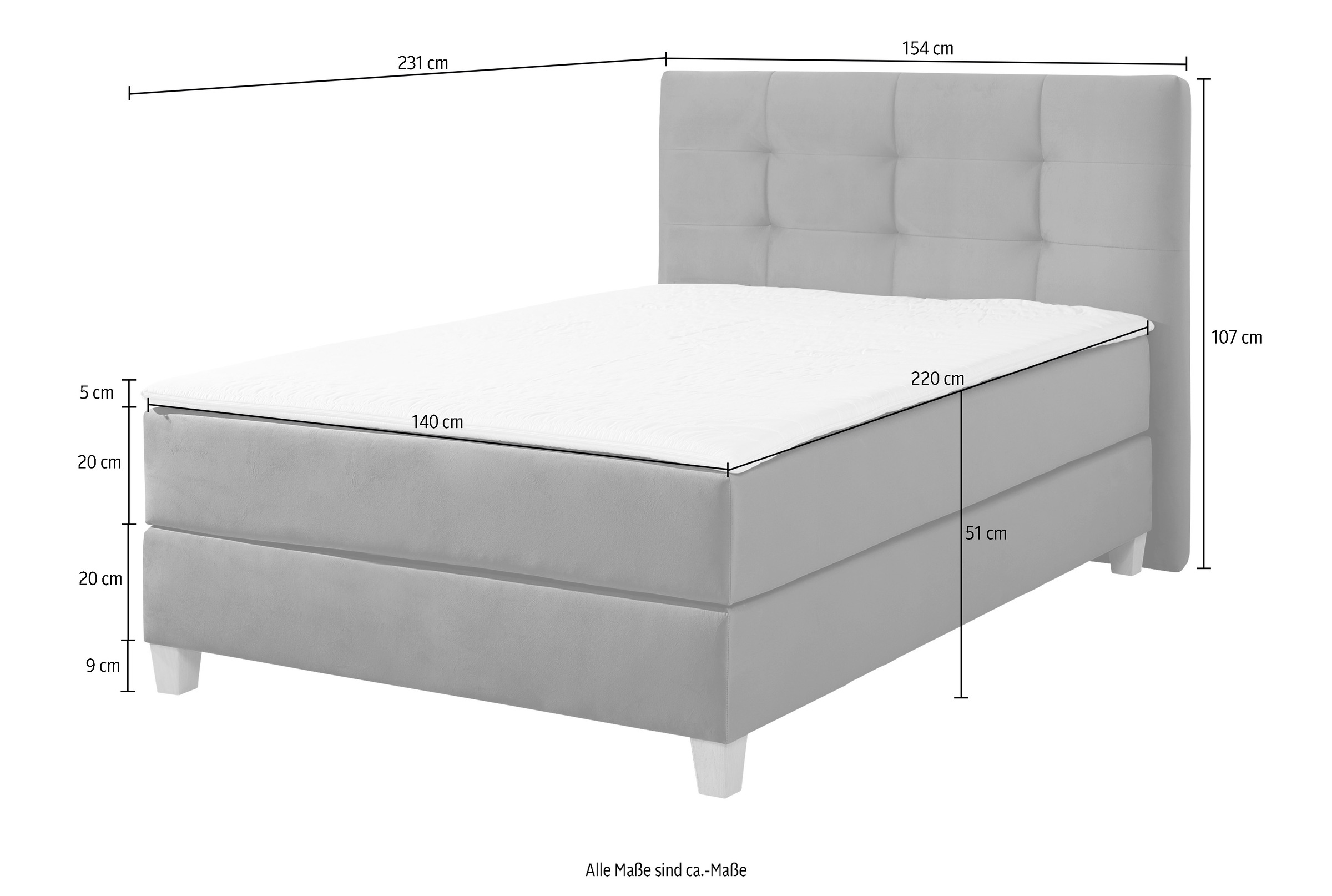 Home affaire Boxspringbett »Moulay«, inkl. Topper, in Überlänge 220 cm, 3 Härtegrade, auch in H4