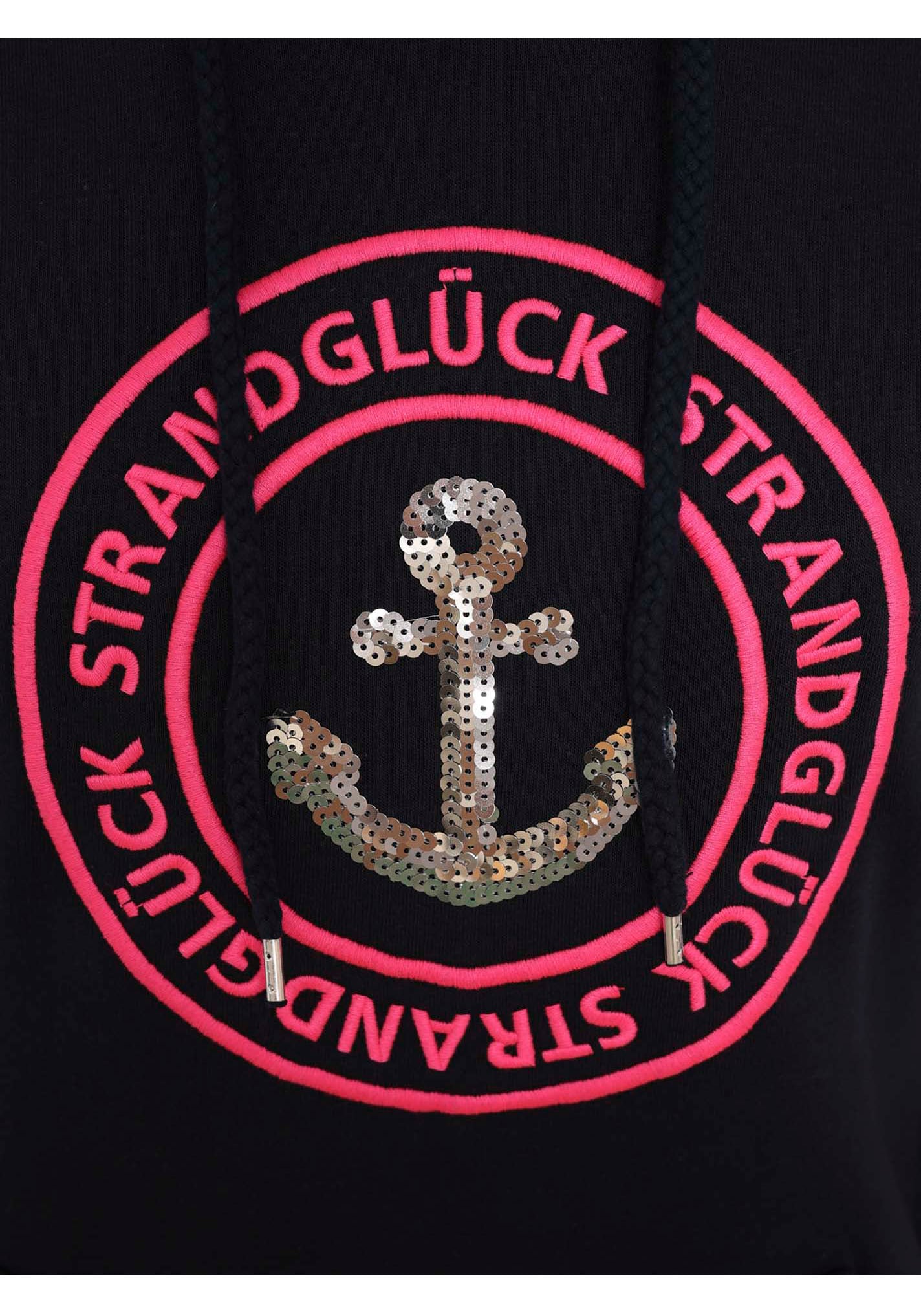 Zwillingsherz Kapuzensweatshirt, gestickter Schriftzug, Kapuze, Langarm, Kängurutasche, Pailletten