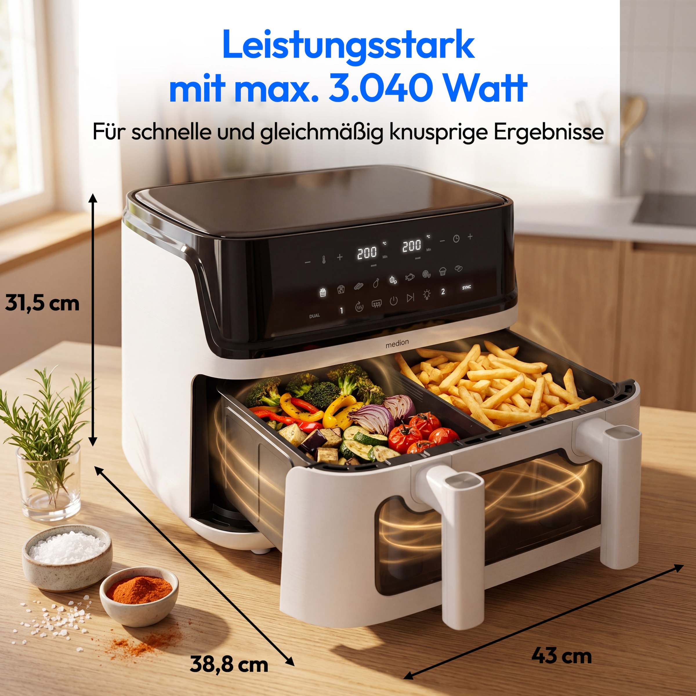 Medion® Heißluftfritteuse »MD 100057« 3040 W Volumen (gesamt): 10,8 L
