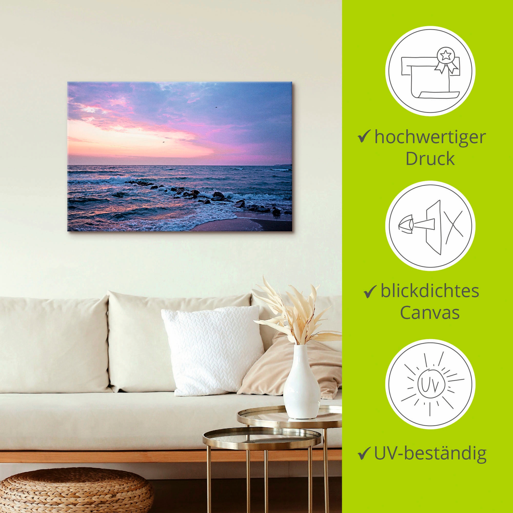 Artland Leinwandbild »Tagesbeginn am schönen Ostseestrand« Gewässer 1 Stk. tlg. auf Holzrahmen gespannt