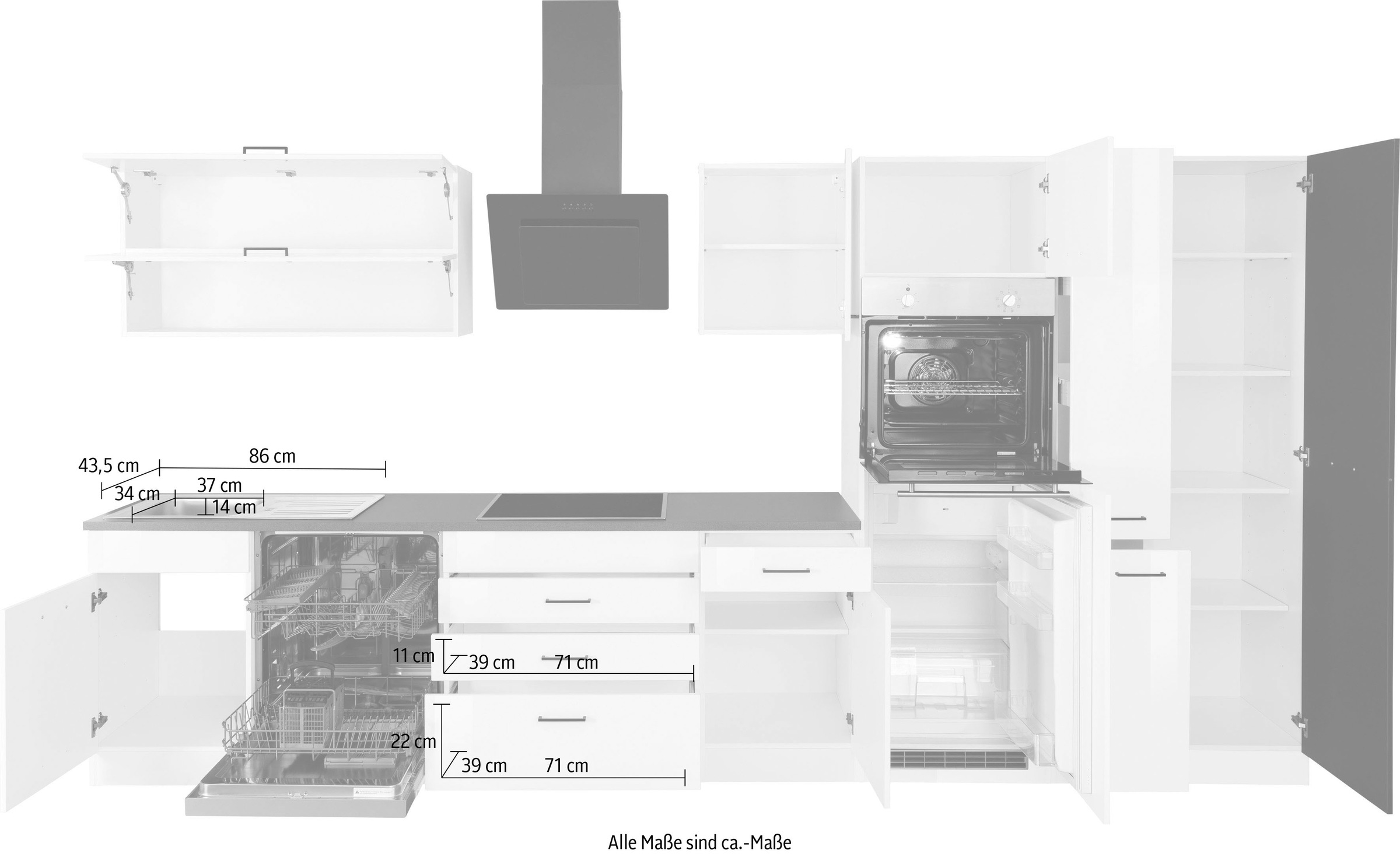 KOCHSTATION Küchenzeile »KS-Trier« ohne E-Geräte, Breite 380 cm