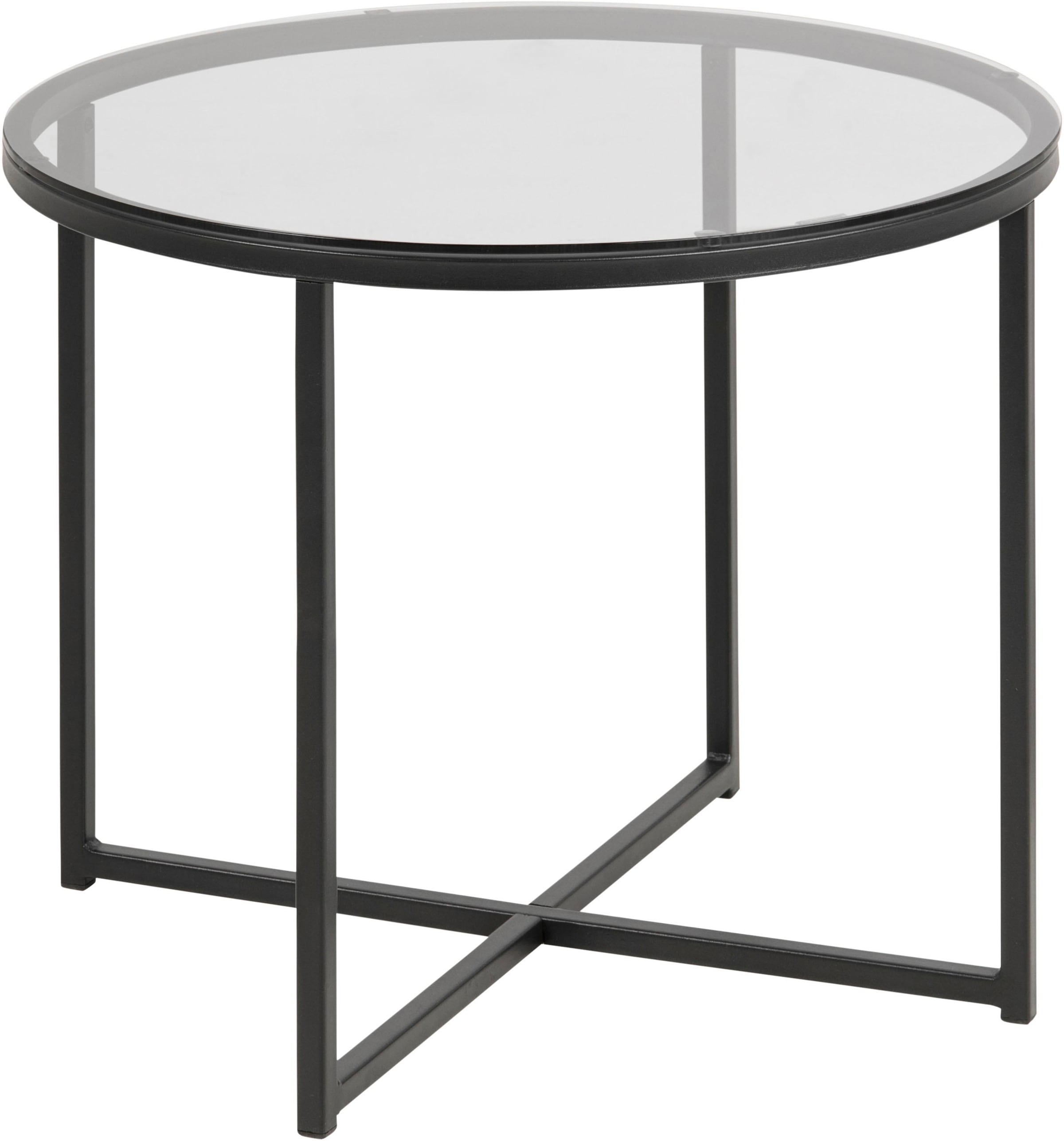 Cross Round Metal Side Table with Smoked Glass Top, none