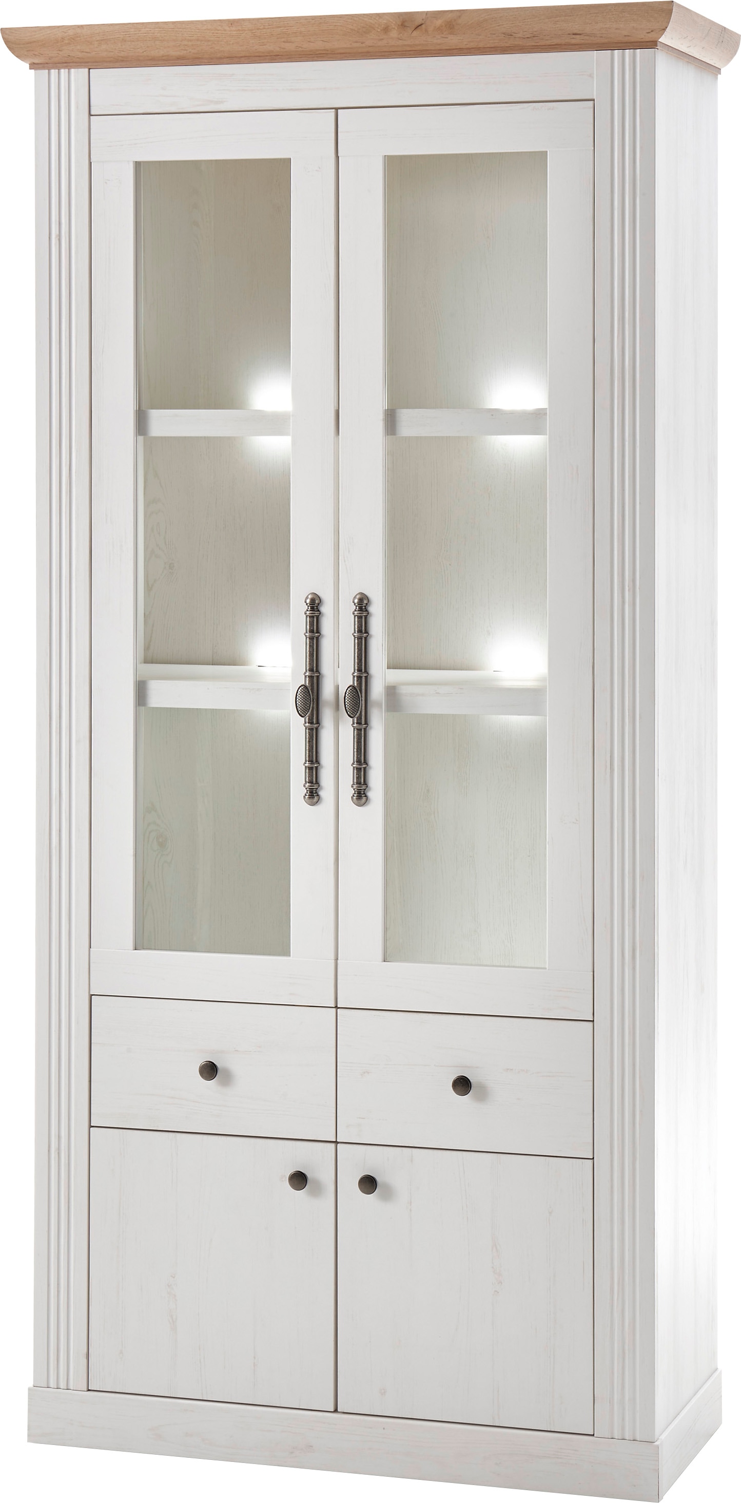 OTTO home Vitrine "Westminster, Hochschrank im Landhausstil, Glasvitrine, Stauraumelement" Metallgriffe, ausreichend Stauraum, in 2 Farben erhältlich