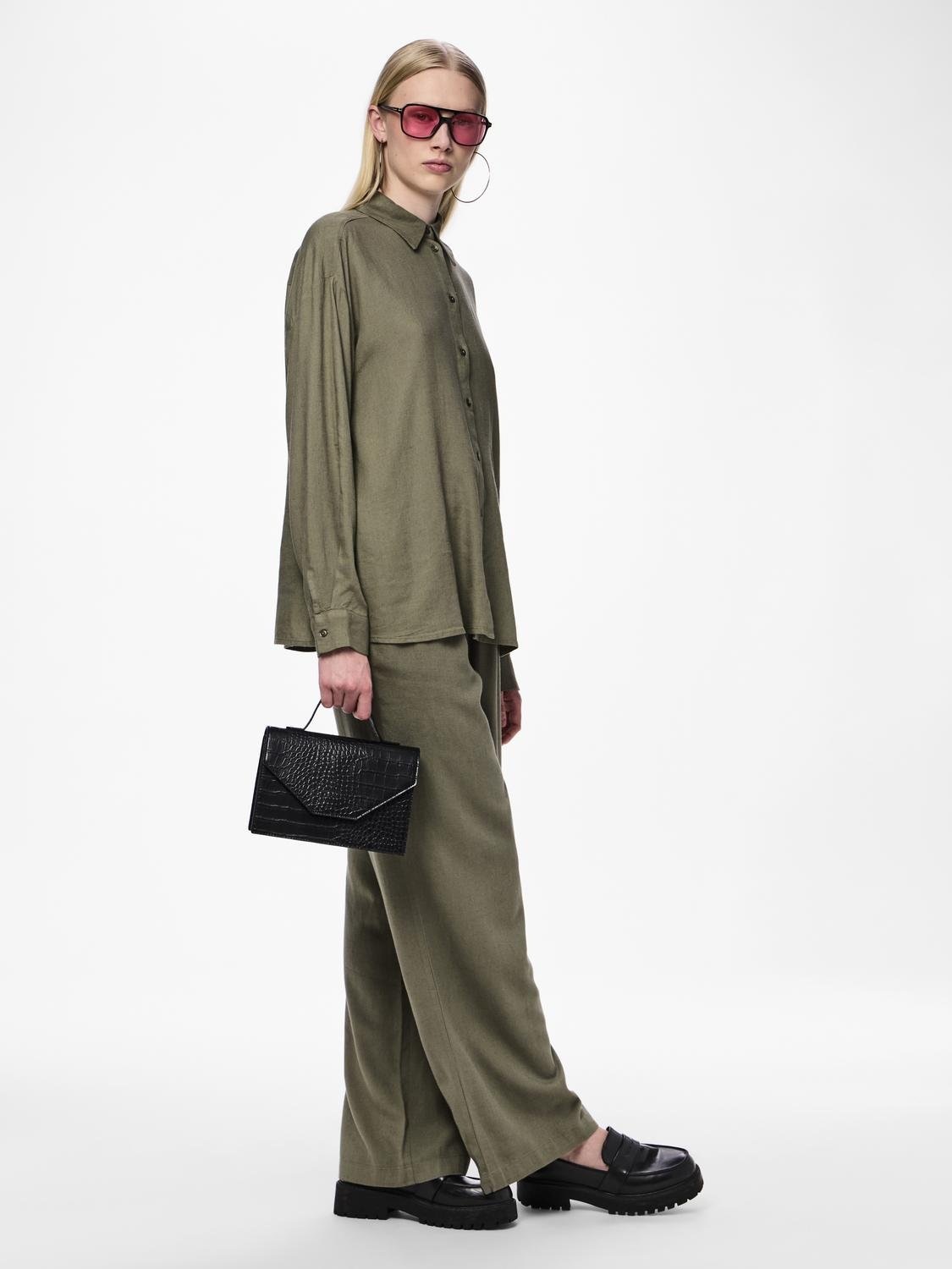 pieces Schlupfhose »PCPIA HW WIDE PANTS WVN NOOS«, mit Leinen