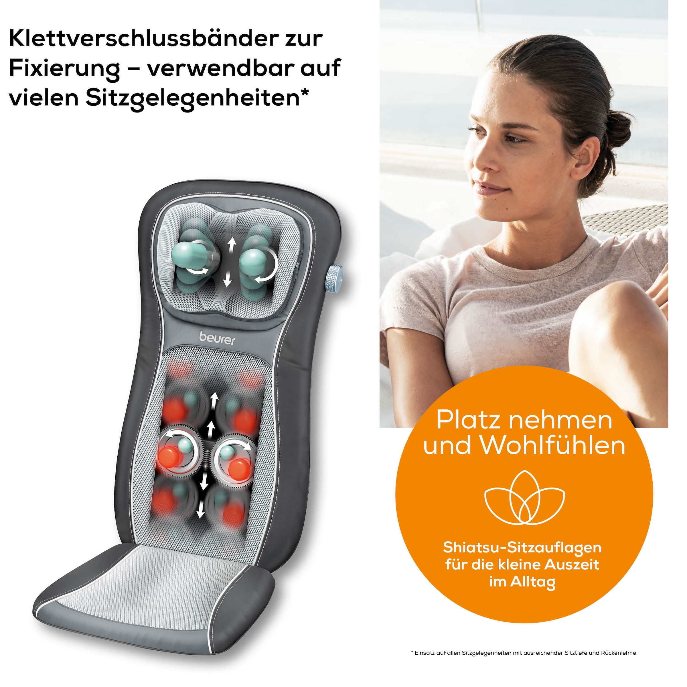 BEURER Shiatsu-Massagesitzauflage »MG 260 für wohltuende Massagen von Nacken und Rücken«, Mit Licht- und Wärmefunktion, 3 Massageprogramme, mit Timerfunktion