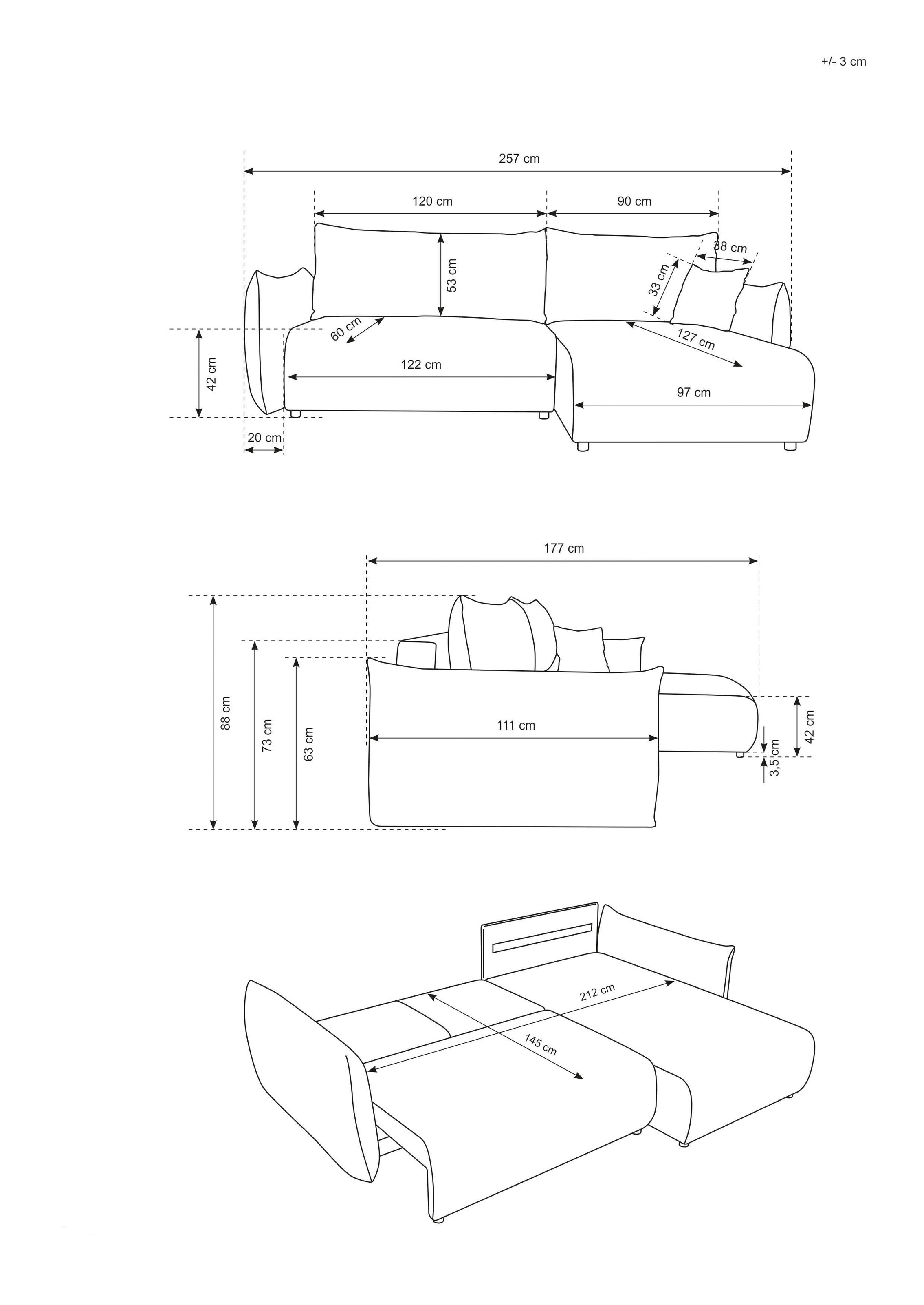 INOSIGN Ecksofa »MAVAS Schlafsofa mit Bettkasten, L-Form,«, ca.257/127cm (Liegefläche 212/145 cm), Cord, Chenille, Struktur