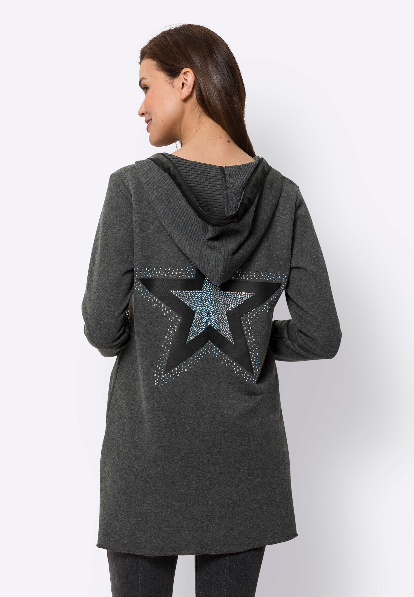 heine Shirtjacke »Sweatshirtjacke Shirtjacke mit Details aus Leder-Imitat«