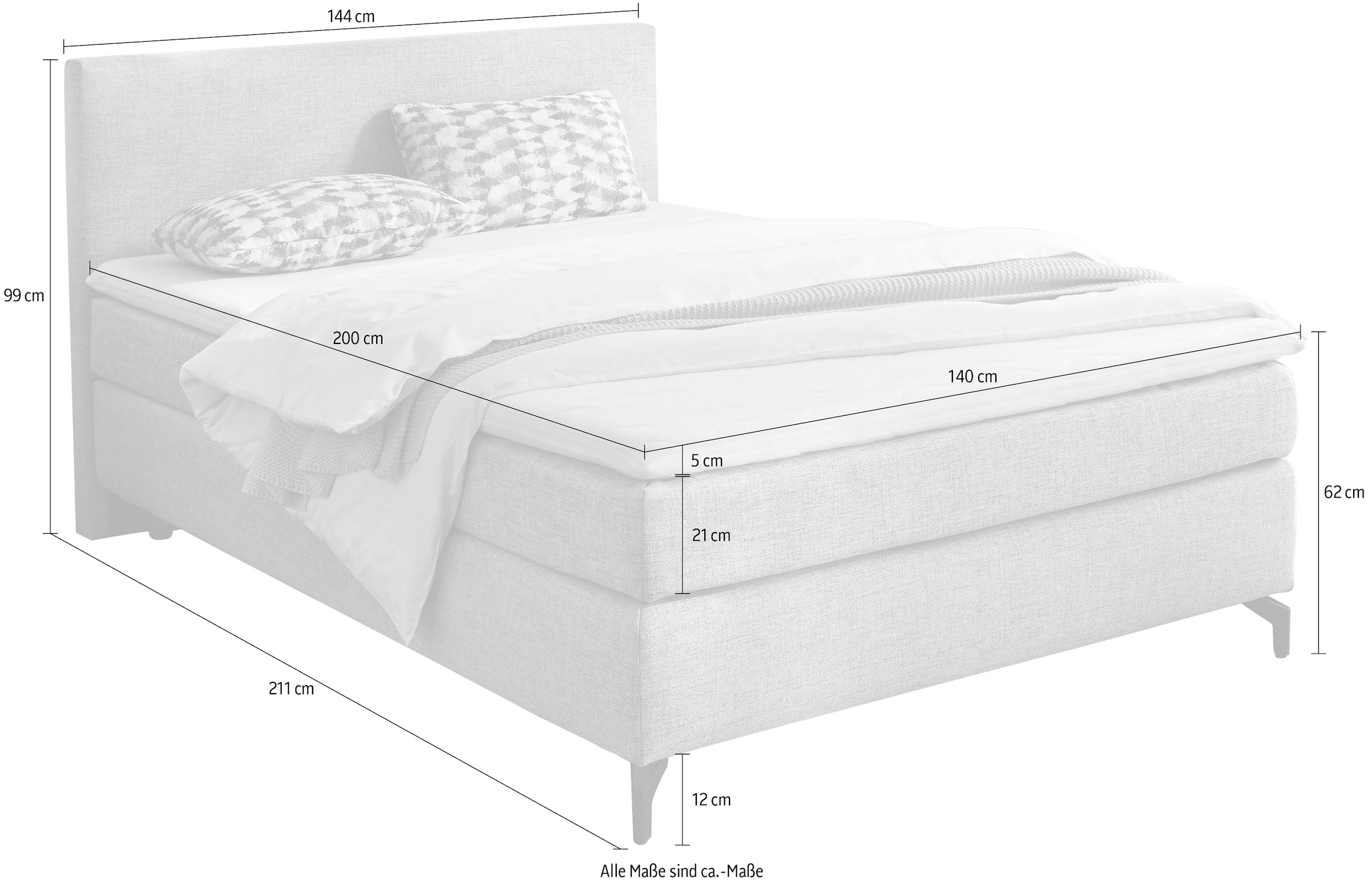 INOSIGN Boxspringbett Alinas, mit Topper und Zierkissen, in unterschiedliche Farbvarianten und Breiten lieferbar