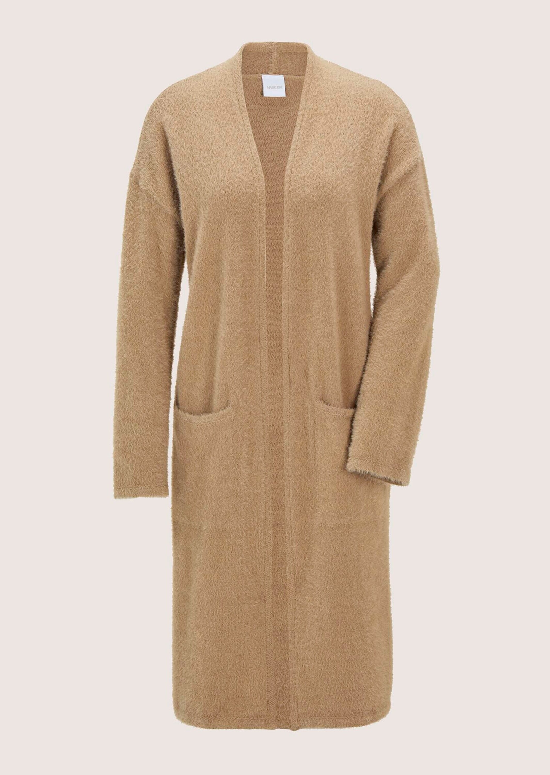 MADELEINE, Damen, Langmantel »Strickjacke Eleganter Glattstrick-Mantel«, beige, 36/38, beige, Knieumspielend, Länge 100 cm