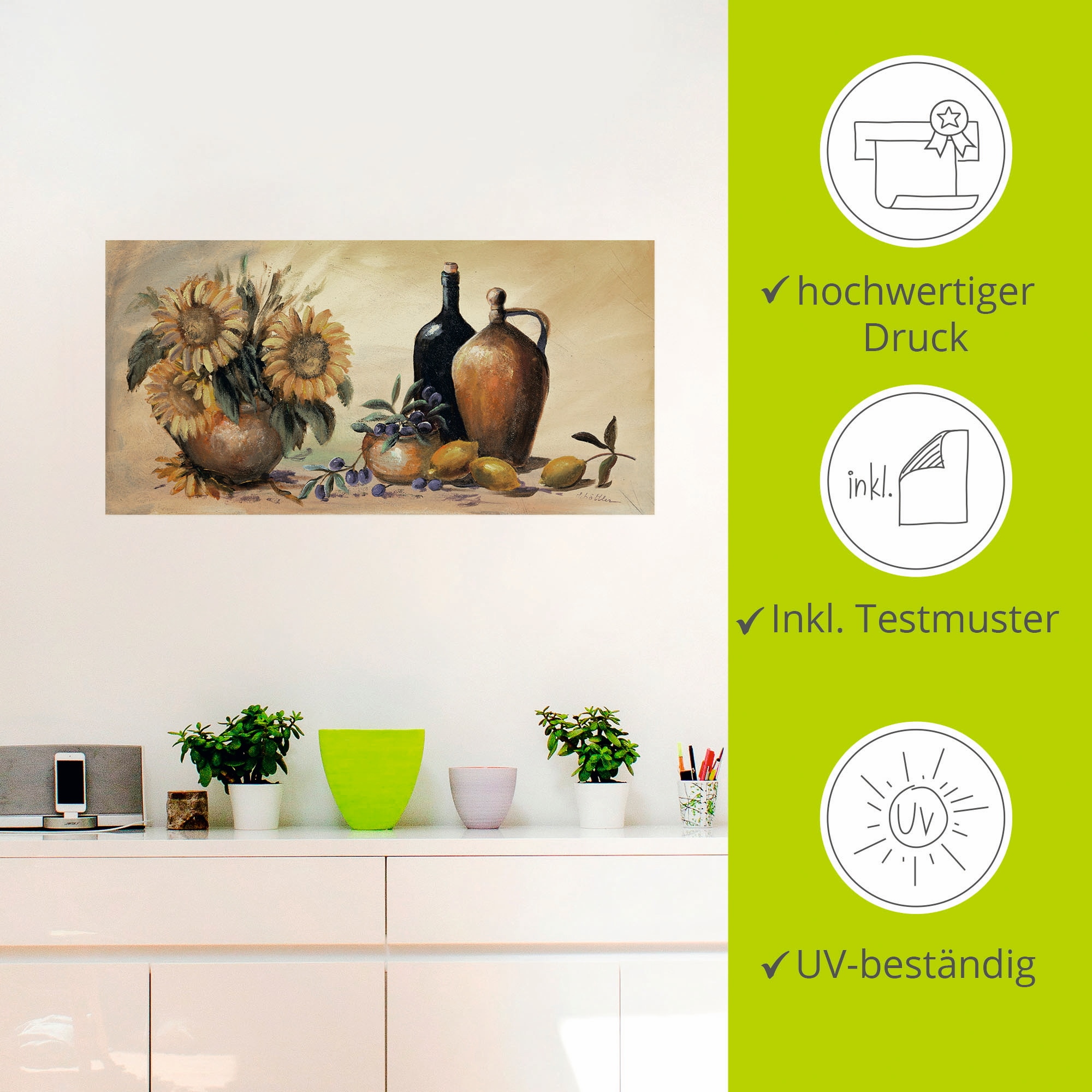 Artland Wandbild »Stillleben mit Sonnenblumen«, Vasen & Töpfe, (1 St.), als Leinwandbild, Poster, Wandaufkleber in verschied. Größen