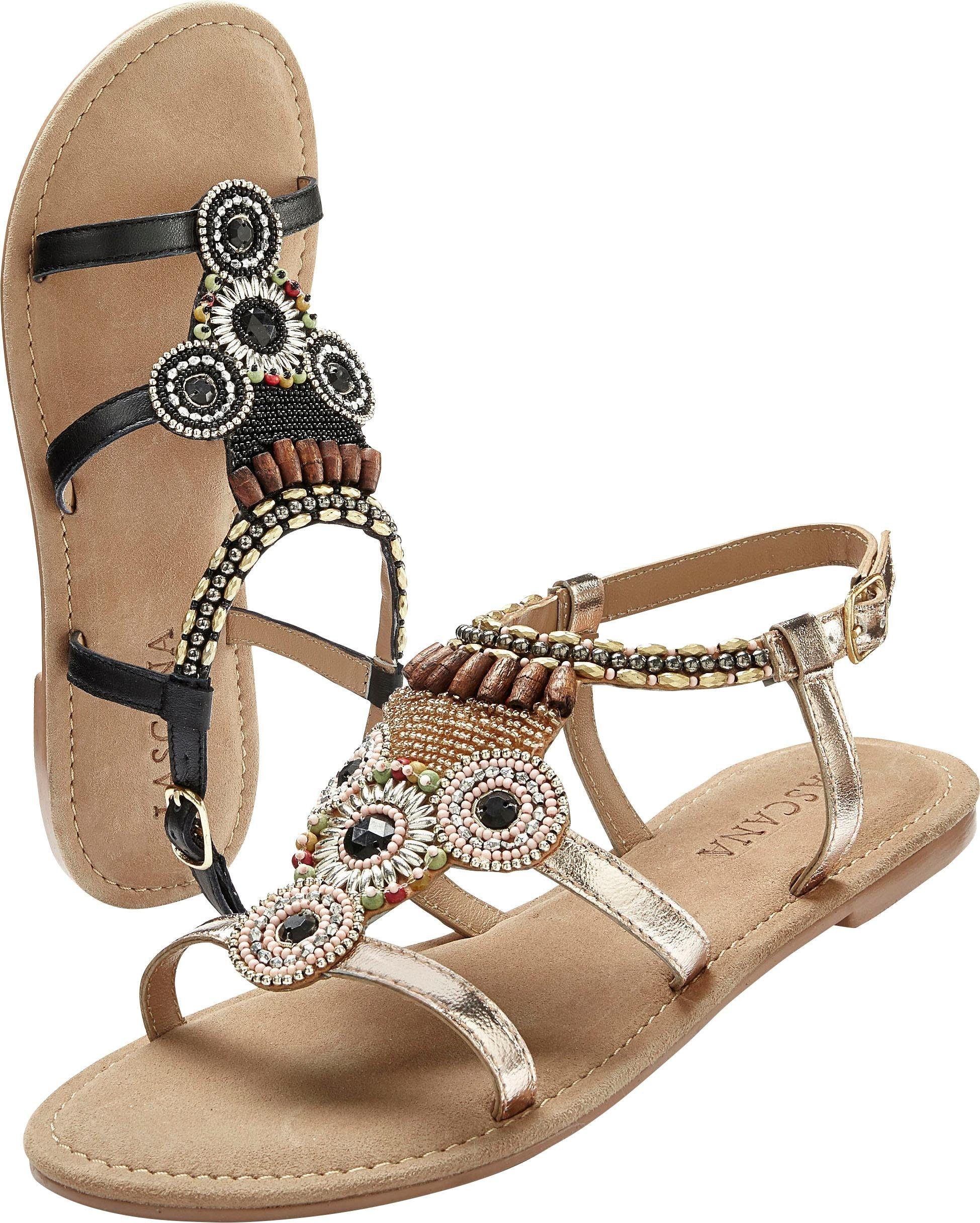 LASCANA Sandale, Sandalette, Sommerschuh aus Leder mit Steinchen in Glitzer-Optik