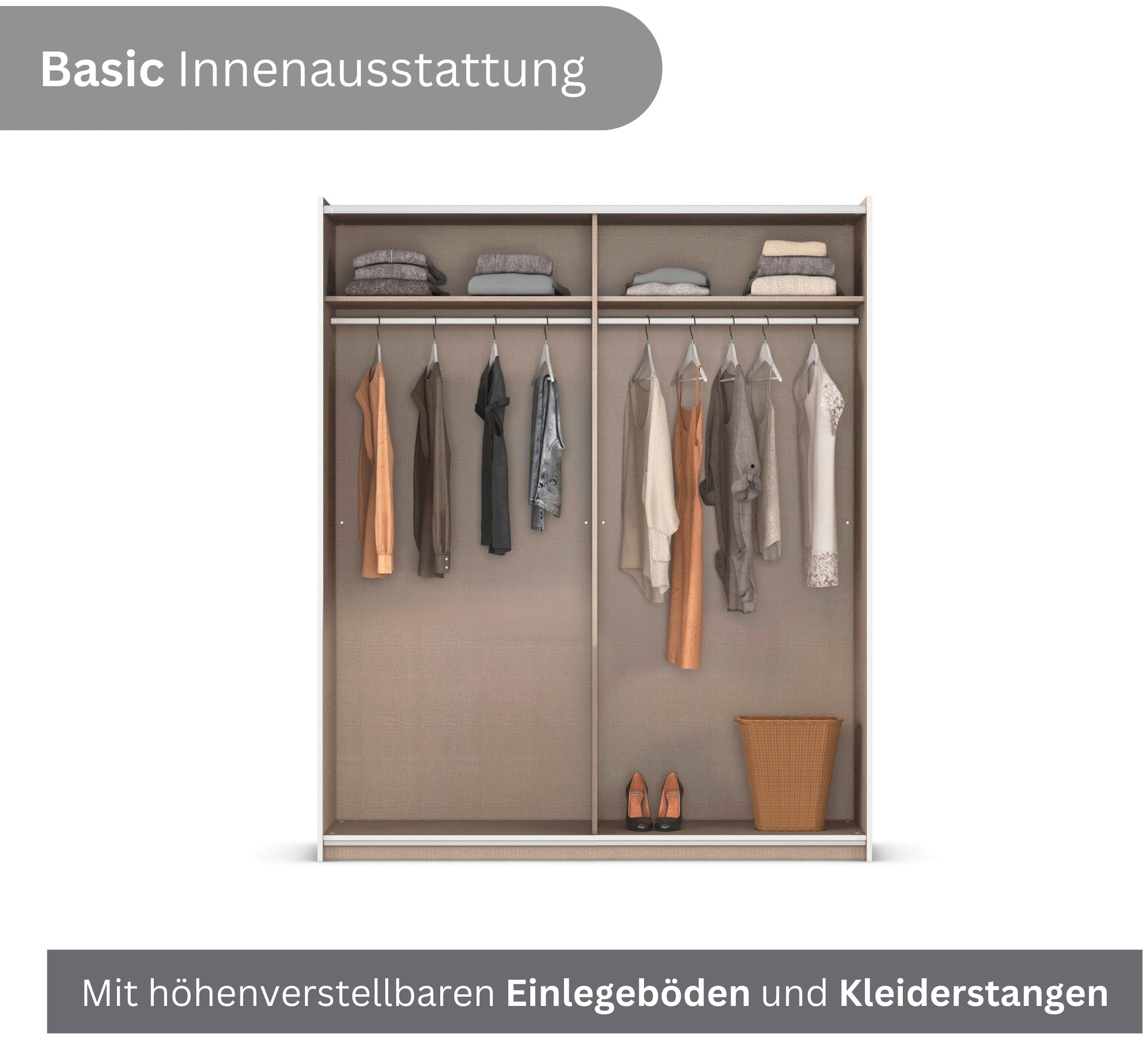 rauch Schwebetürenschrank »Kleiderschrank Schrank Garderobe  ASTANA« 3 Ausstattungen BASIC/CLASSIC/PREMIUM (inkl. SOFT-CLOSE-FUNKTION),  mit 3 Spiegelelementen, Metallgriffleisten alufarbig MADE IN GERMANY