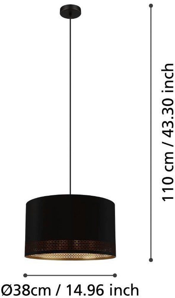 EGLO Hängeleuchte »ESTEPERRA Hängelampe, schwarz-gold, Textil, exkl. Leuchtmittel Retro«, 1 flammig, Leuchtmittel E27 | ohne Leuchtmittel, Pendelleuchte, Esstischlampe, Wohnzimmerlampe, Vintage, 110x38cm