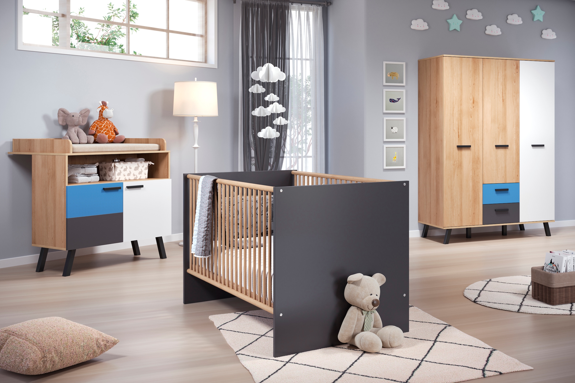 trendteam Babymöbel-Set »Mats«, (Set, 3 tlg., Bett, Wickelkommode, Schrank)