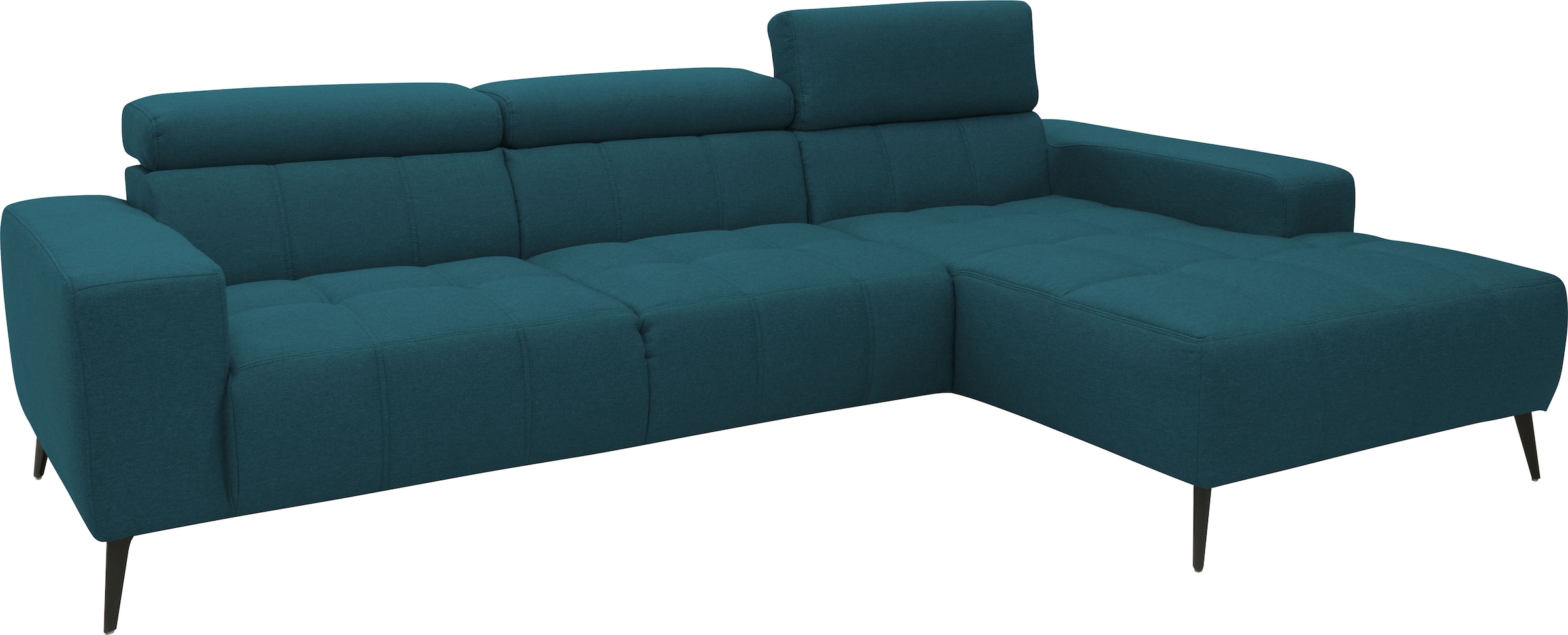 DOMO collection Ecksofa »Trento L-Form, mit Kufenfuß oder Einzelfuß«, wahlweise mit Kopfteilverstellung, Recamiere links/rechts bestellbar