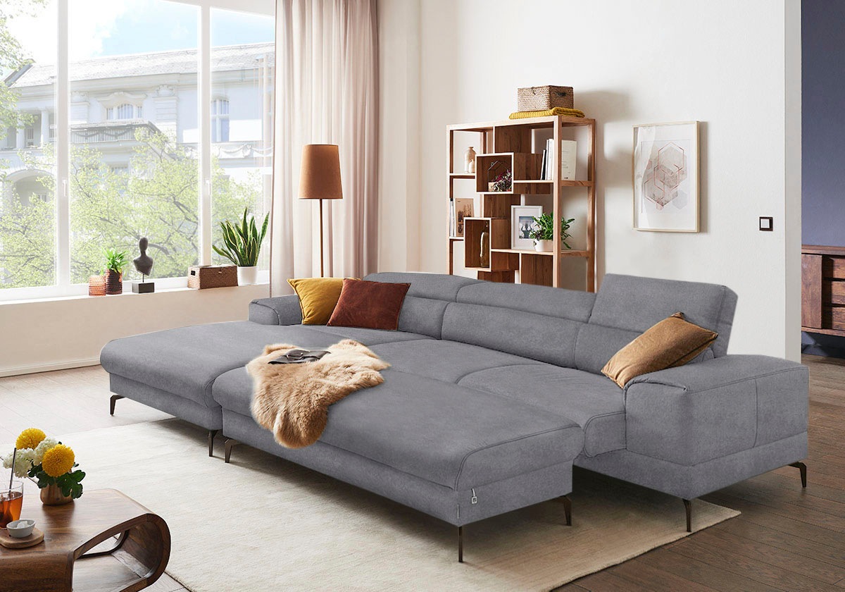 W.SCHILLIG Ecksofa »piedroo, Designsofa mit tollem Sitzkomfort, bequem und elegant, L-Form«, Kopfteilverstellung, wahlweise mit Sitztiefenverstellung, Breite 343cm
