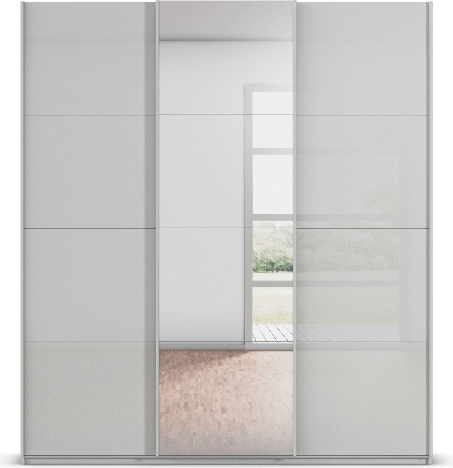 rauch Schwebetürenschrank »Kleiderschrank Kleiderschränke Schrank Garderobe AGORDO mit Glasfront«, durchdachte Innenausstattung, in 4 Breiten und 2 Höhen MADE IN GERMANY