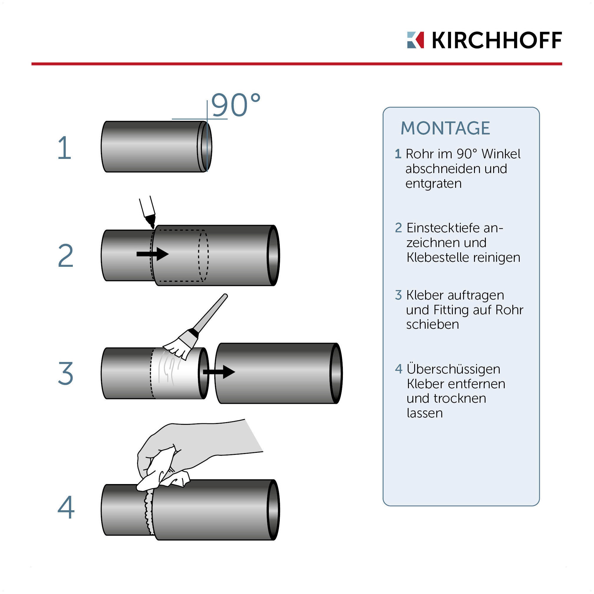 Kirchhoff Winkelstück, PVC, 90° Winkel, Druckrohr, Pool, Teich, 16 bar, 50 mm, bes. beständig