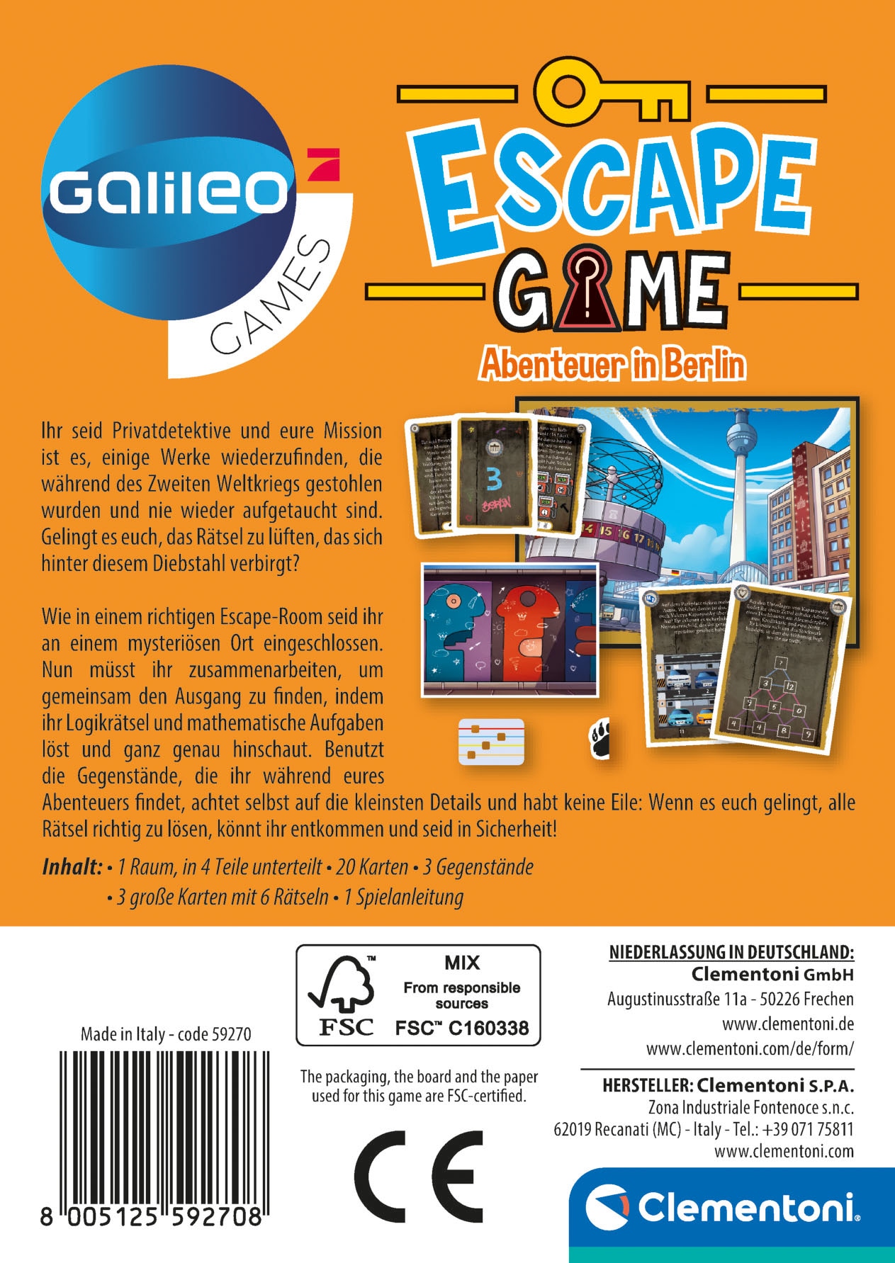 Clementoni® Spiel »Galileo, Escape Game Abenteuer in Berlin«, Made in Europe