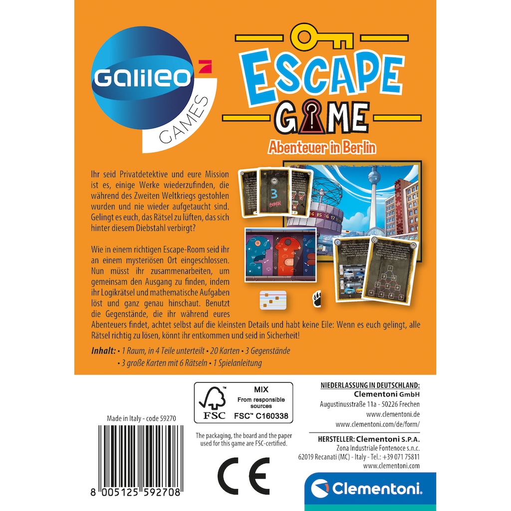 Clementoni® Spiel »Galileo, Escape Game Abenteuer in Berlin«