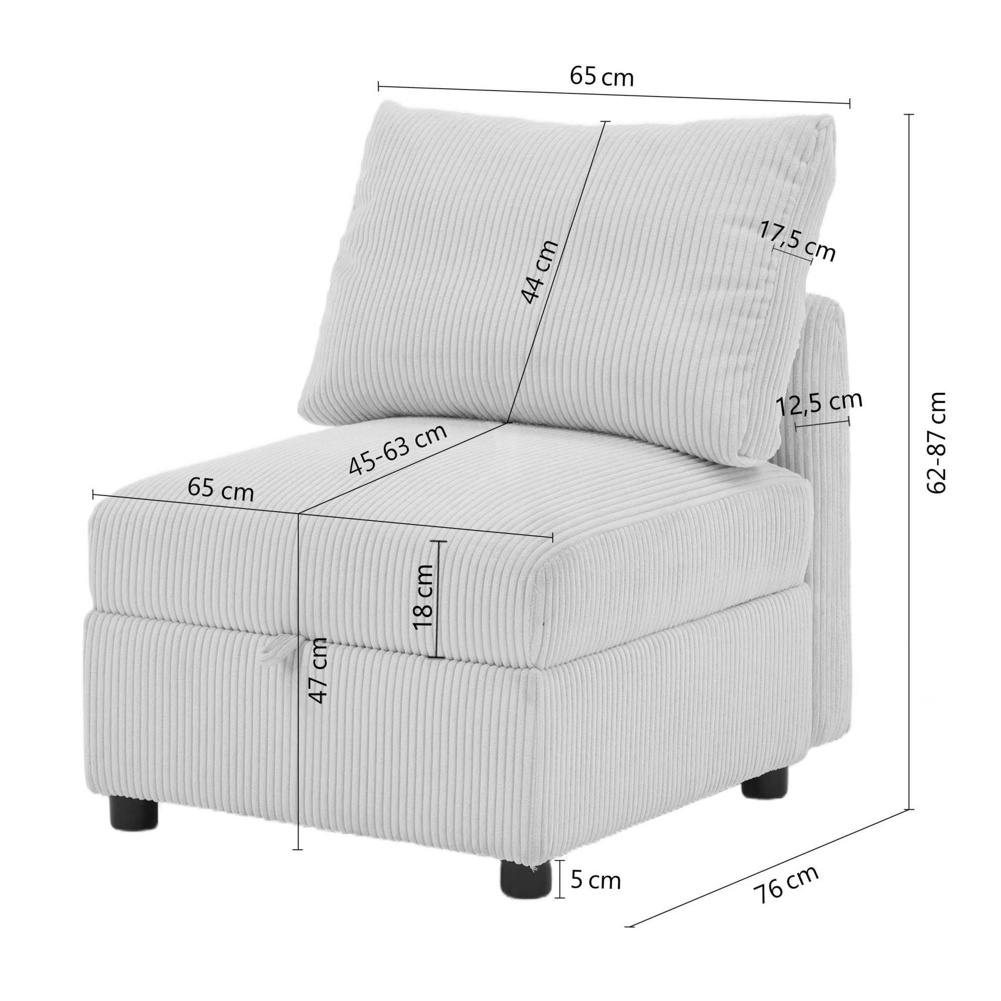 Dorel Home Sessel »STILHUS Sofa-Mittel-Element, mit Stauraum, Breite 65 cm, Chenille« als Modul oder separat verwendbar - individuell kombinierbar