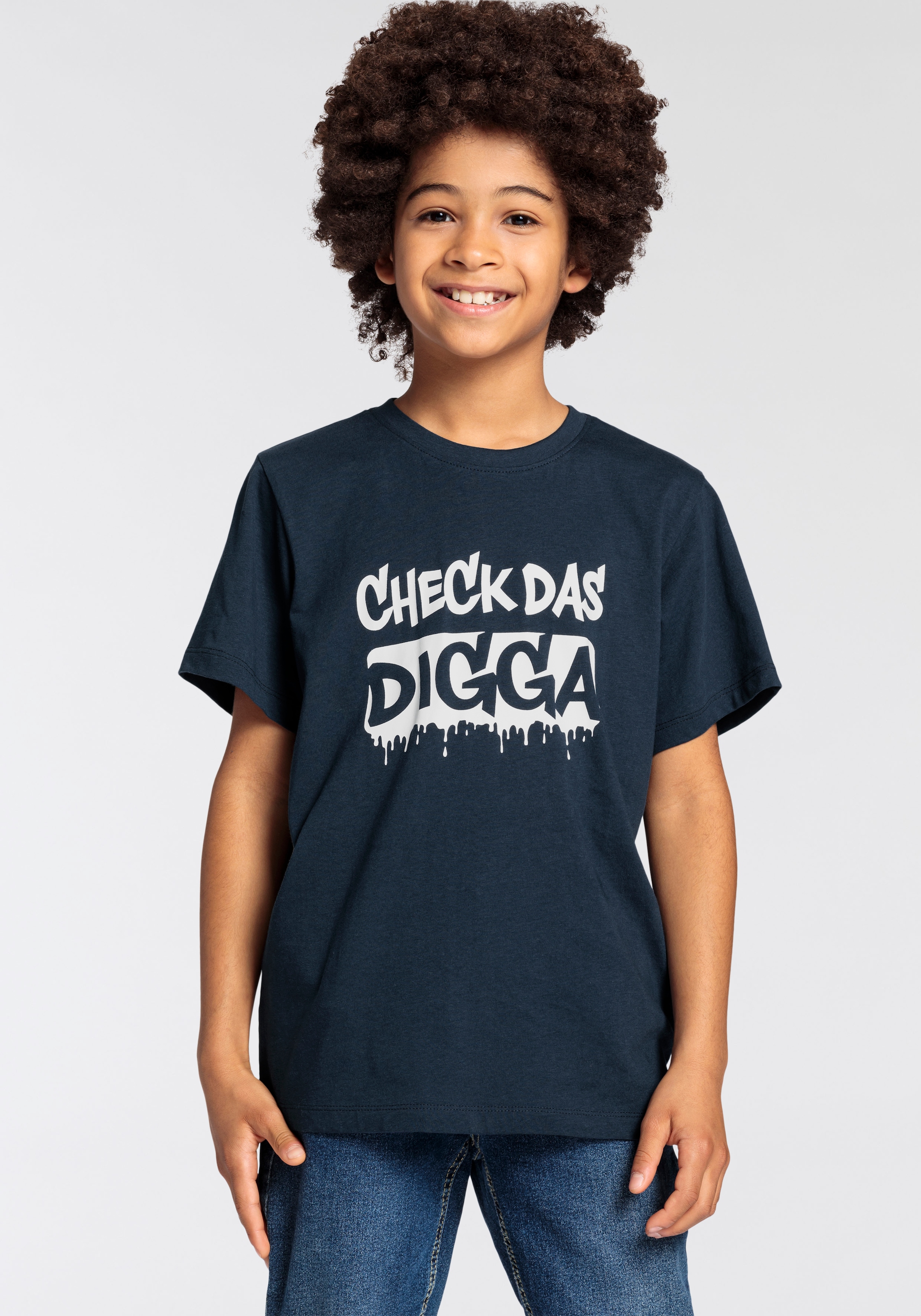 KIDSWORLD T-Shirt »Sprücheshirt: CHECK DAS DIGGA«, Kurzarm, Basic-Passform, bedruckt, Rundhalsausschnitt