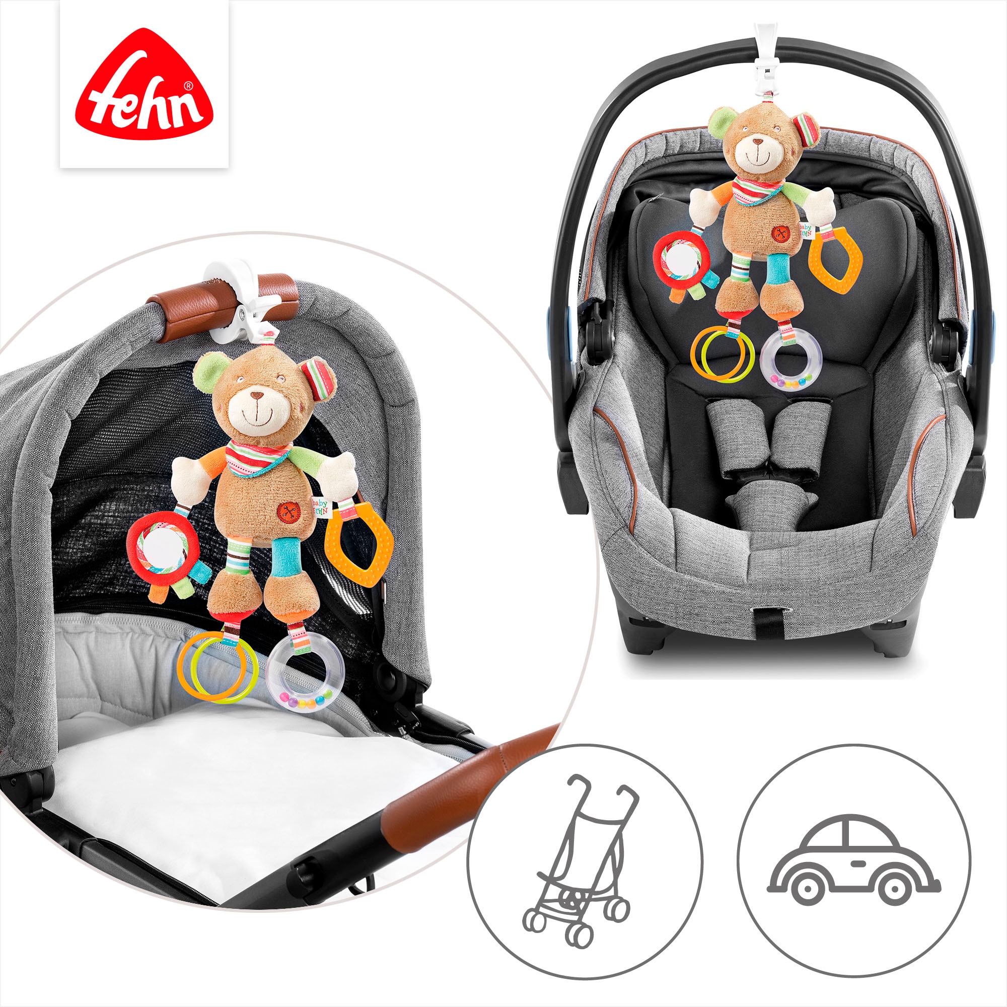 Fehn Greifspielzeug »Classic Stars, Activity-Teddy«, inklusive Befestigung