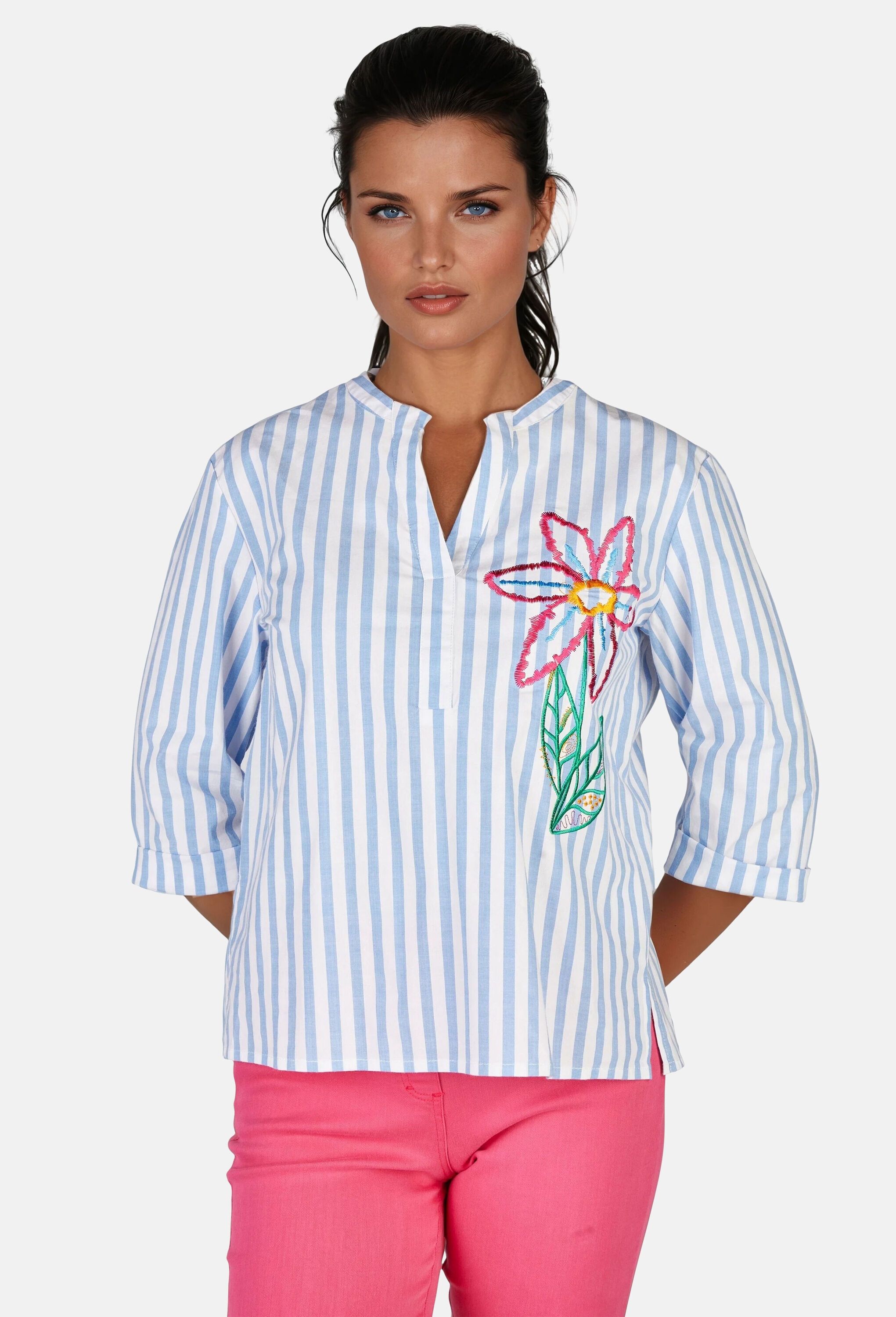 NAVIGAZIONE T-Shirt »NAVIGAZIONE Tunika« farbenfrohes, aufwendig gesticktes Blumenmotiv