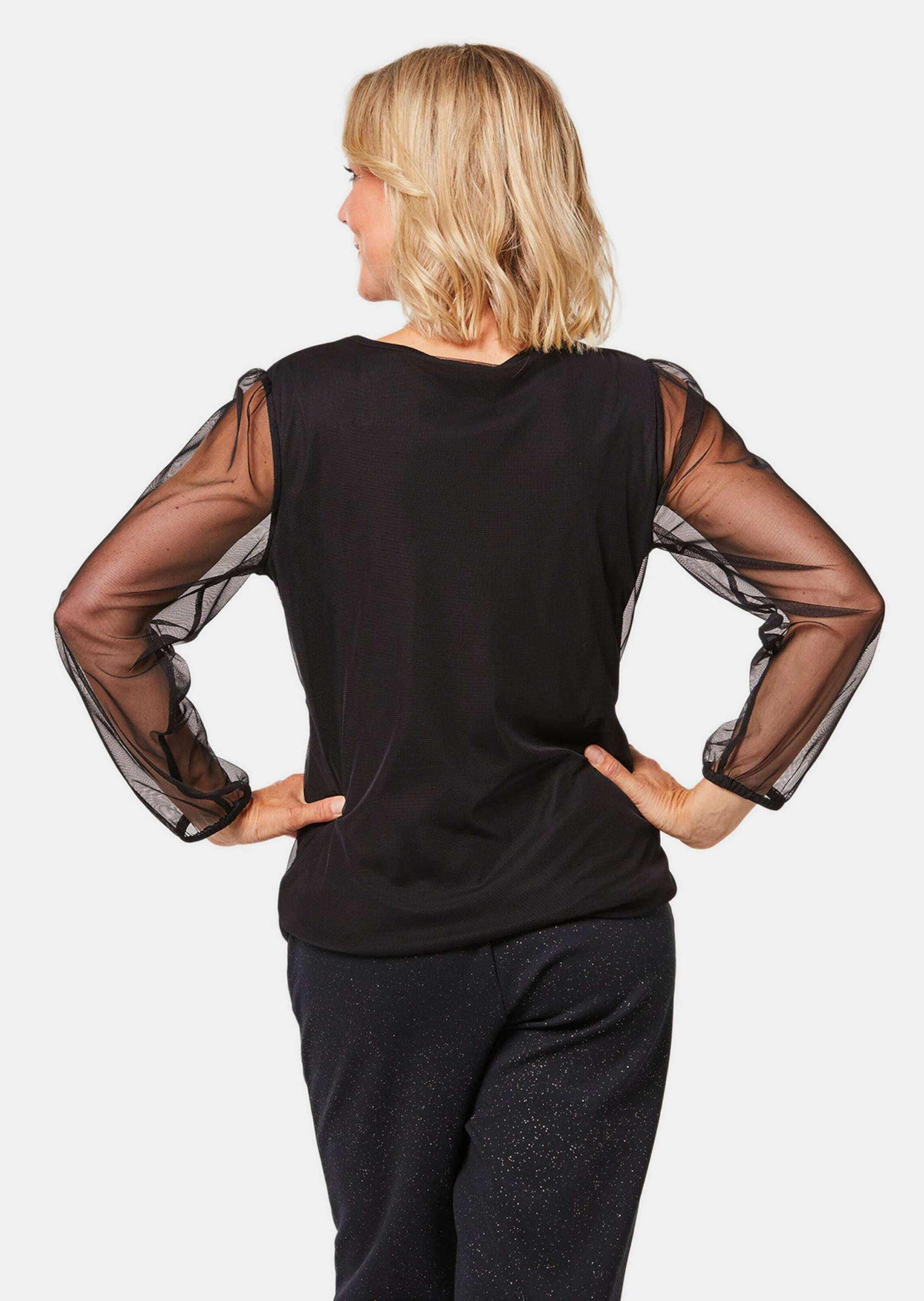 GOLDNER Longpullover »Kurzgröße Shirt mit aufwendiger Paillettenstickerei«