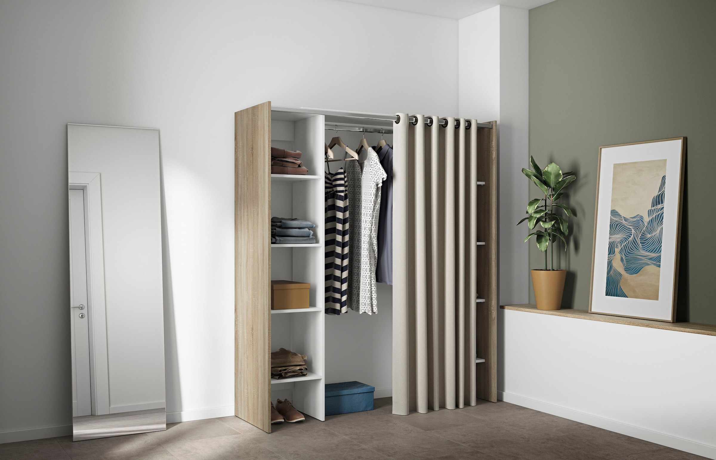 TemaHome Garderobenschrank »TOM«, Schrank mit Vorhang, ausziehbar auf Breite 185,3 cm