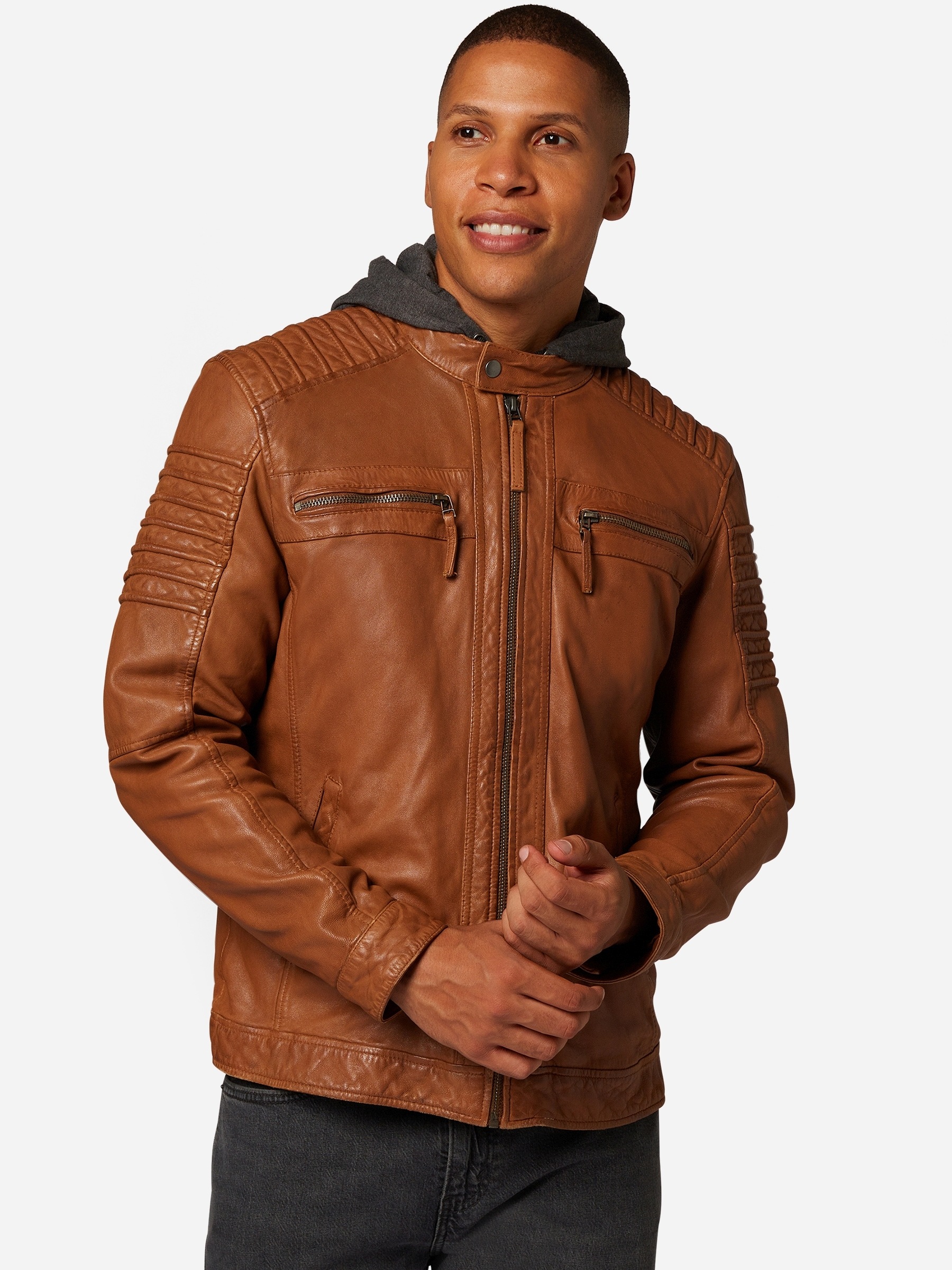 RICANO Bikerjacke »Lederjacke 12815 Hood« Abnehmbare Kapuze Handgefertigt aus echtem Leder