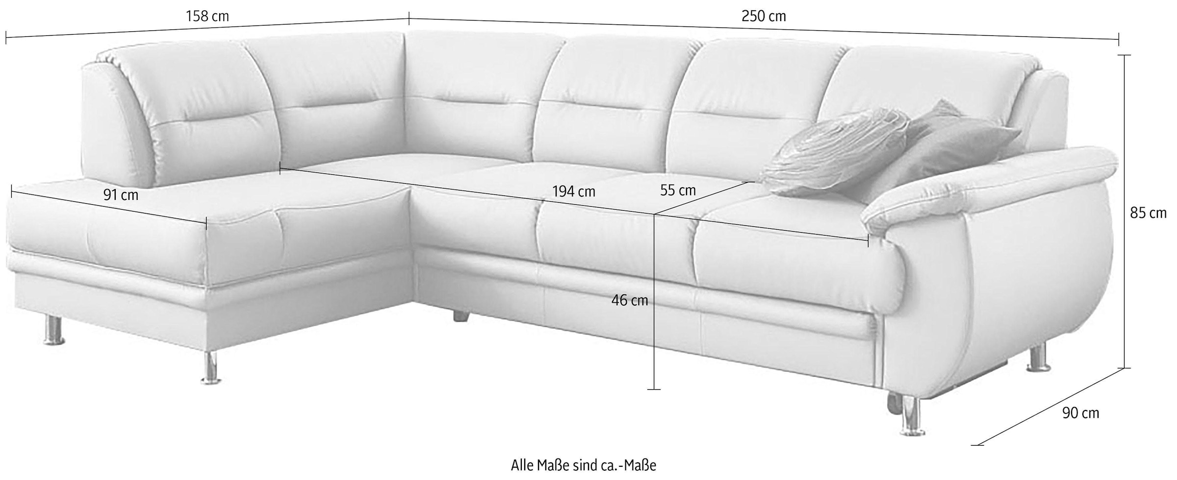 sit&more Ecksofa »Mailand L-Form, B: 250 cm« optional Bettfunktion