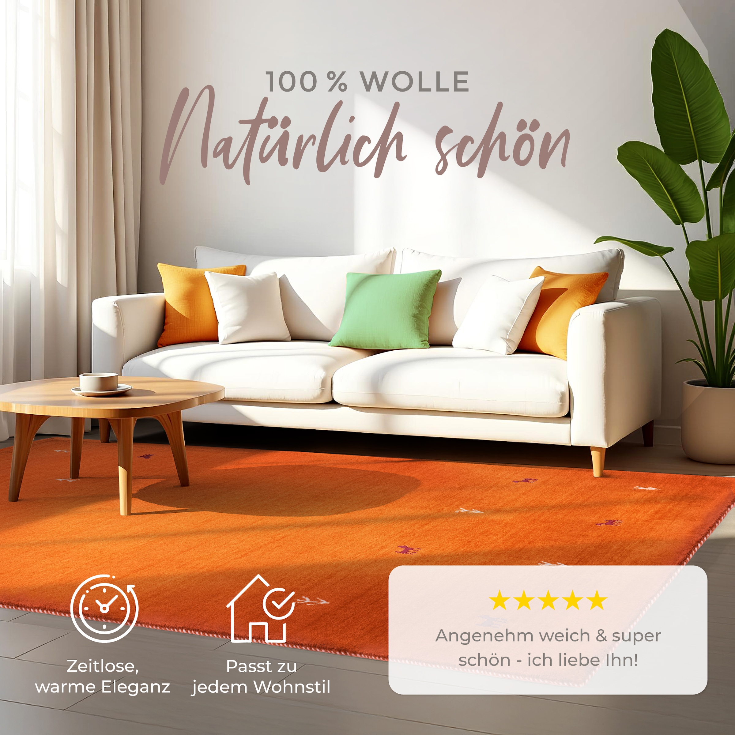 carpetfine Wollteppich »Gabbeh Uni,  auch als Läufer und Rund erhältlich« rechteckig 15 mm Höhe reine Wolle, handgewebt, Gabbeh Loom Tiermotiv, große Farbauswahl