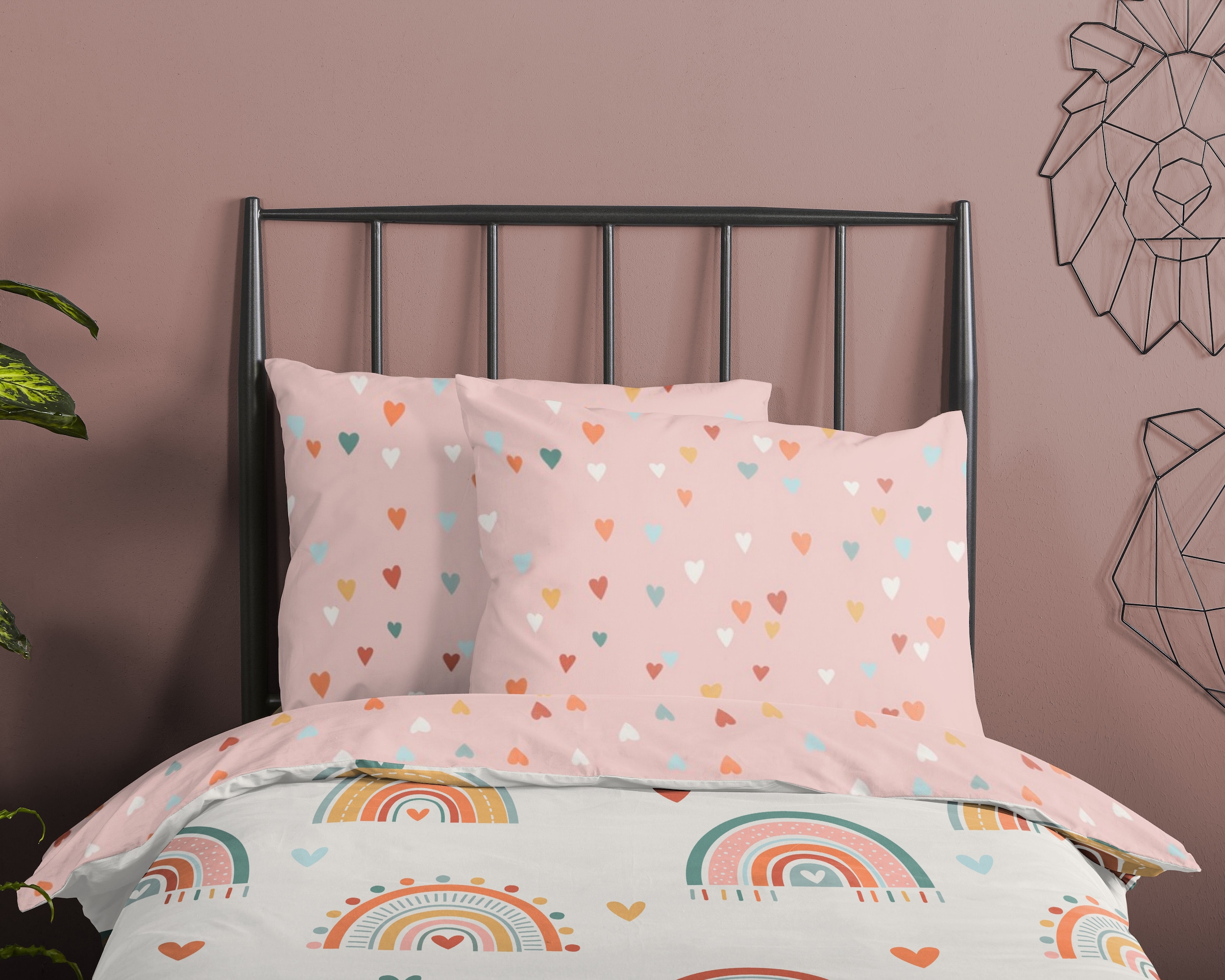 good morning Babybettwäsche »Louie«, Baumwolle, Renforcé, Wendeoptik, Baby, Kind, Mädchen, Regenbogen, Rosa