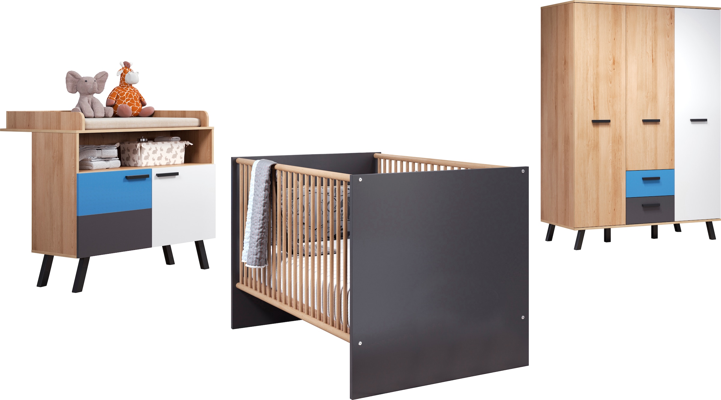 Babymöbel-Set »Mats«, (Set, 3 St., Bett, Wickelkommode, Schrank)