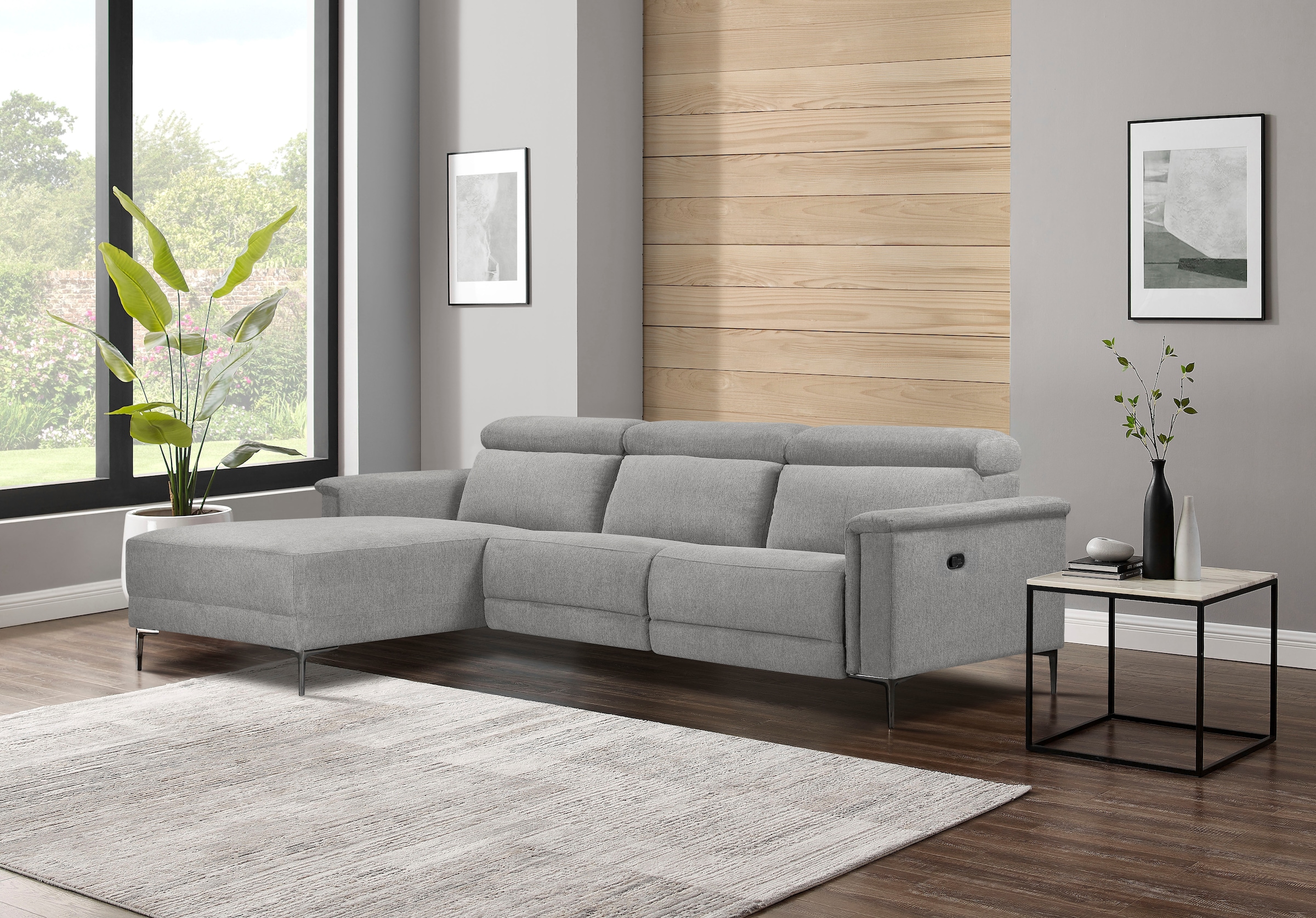 OTTO home Ecksofa »LUND, Struktur-Bezug, L-Form, 261cm, man. /elektr. Relaxfunktion« auch mit USB A/C-Anschluss sowie Kopfteilverstellung
