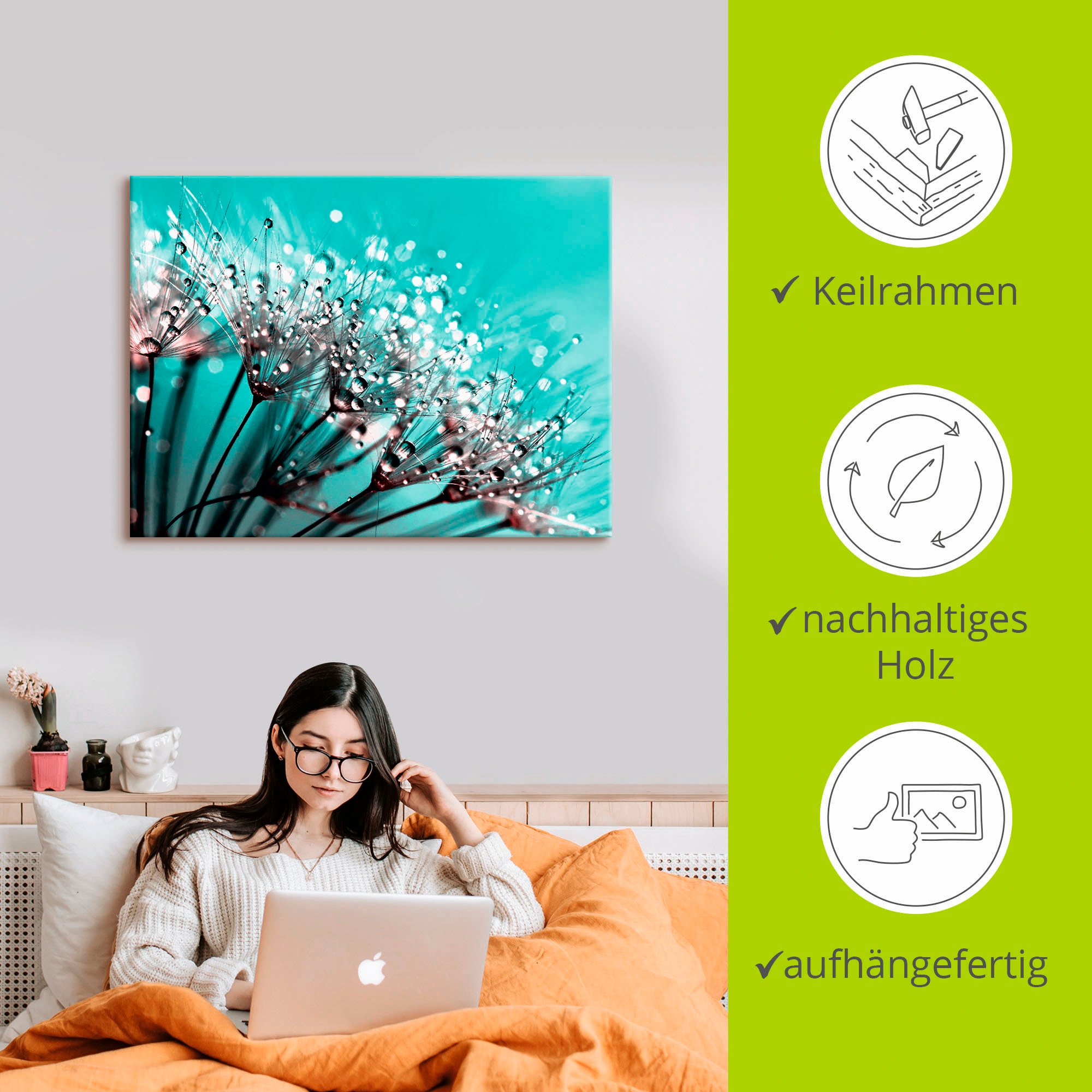 Artland Leinwandbild »Glitzernde Pusteblume I« Blumen 1 Stk. tlg. auf Holzrahmen gespannt