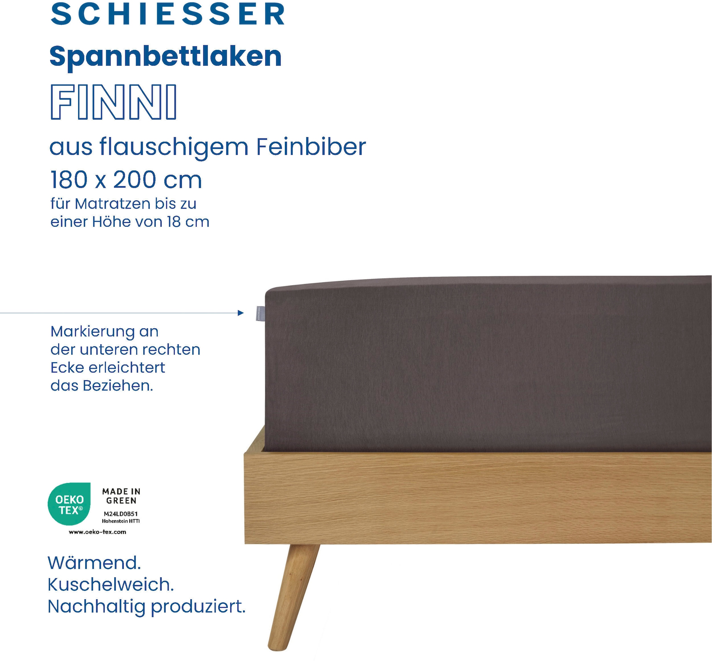 Schiesser Spannbettlaken »Finni aus wärmender Baumwolle«, für Matratzen bis zu 18 cm Höhe, Made in Green