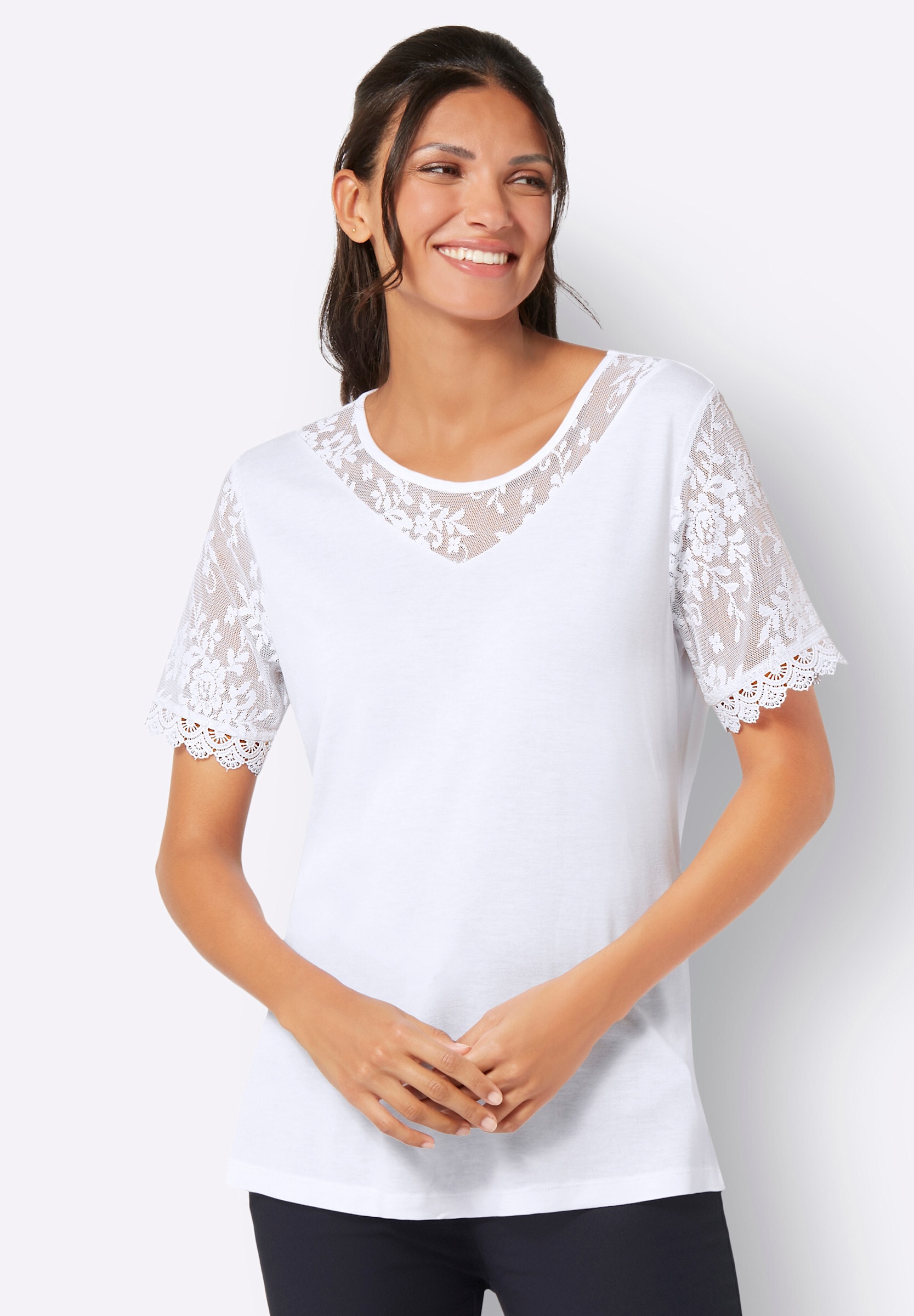 Sieh an! Trachtenshirt »Rundhals-Shirt Spitzenshirt aus reiner Viskose«