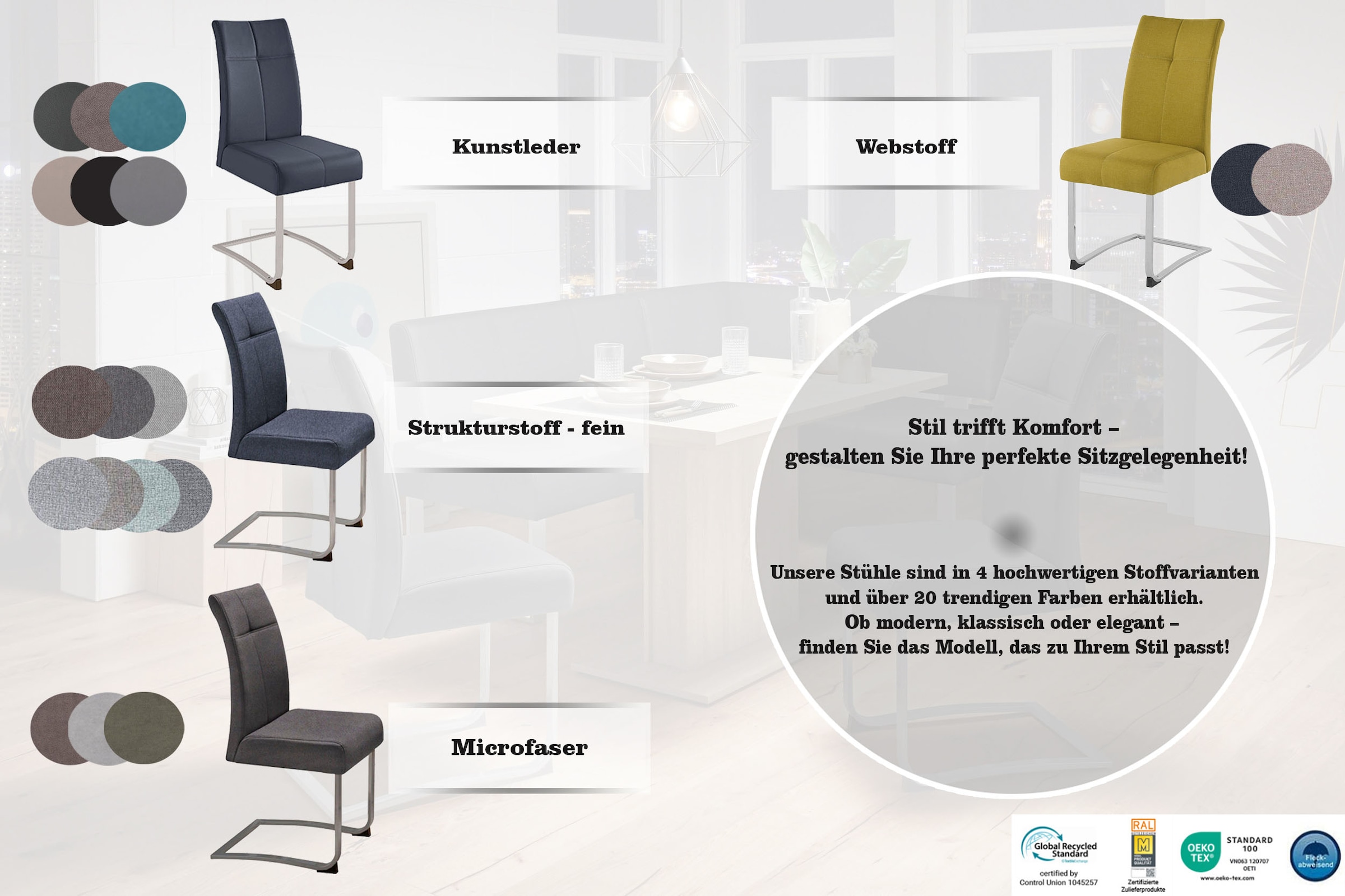Home affaire Freischwinger »Rab«, (Set), 2 St., Webstoff, Bezug in verschiedenen Qualitäten, maximale Belastbarkeit 120 kg
