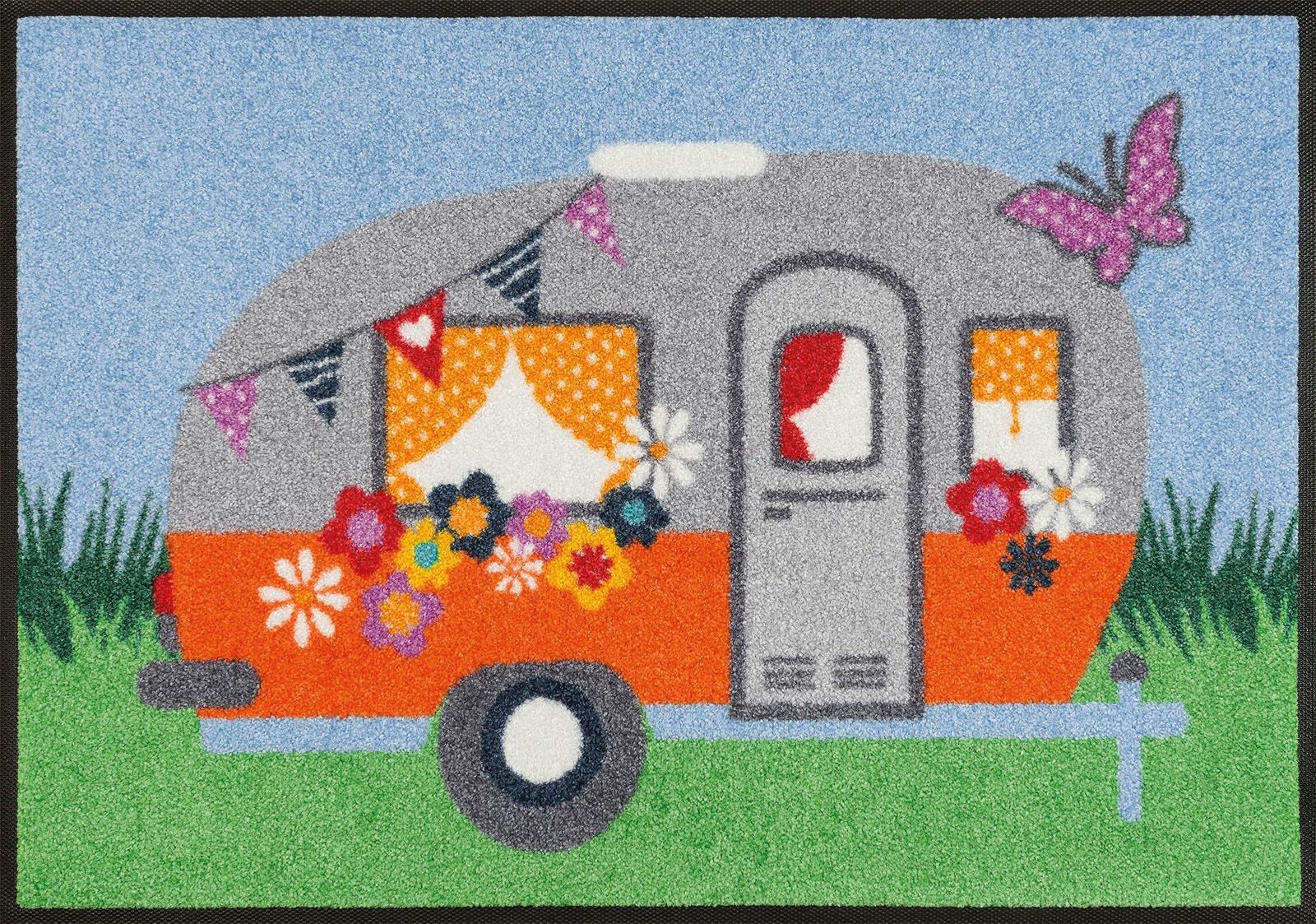wash+dry by Kleen-Tex Fußmatte »Happy Camping«, rechteckig,  Schmutzfangmatte, Motiv Wohnwagen, rutschhemmend, waschbar online kaufen