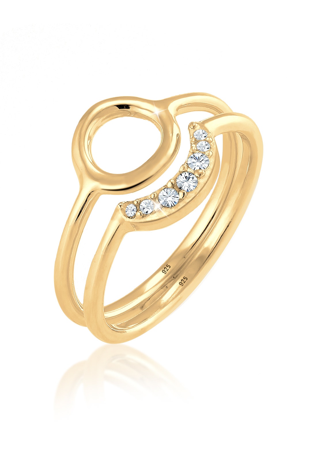 Elli Ring-Set »Ring Kreis Mond Weiß 925 Silber vergoldet, mit Kristallen von Swarovski®«