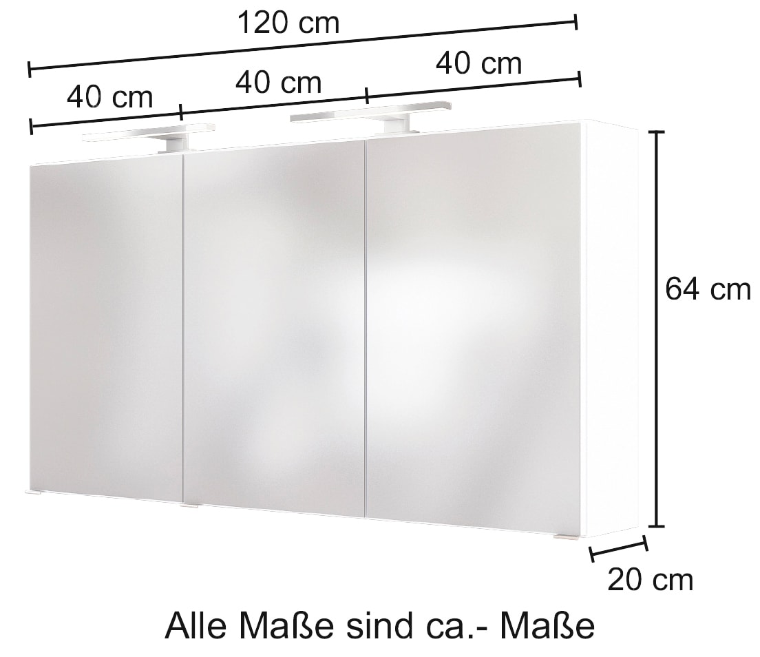 HELD MÖBEL Spiegelschrank »Baabe«, Breite 120 cm, mit 3D-Effekt, dank 3  Spiegeltüren online kaufen | mit 3 Jahren XXL Garantie